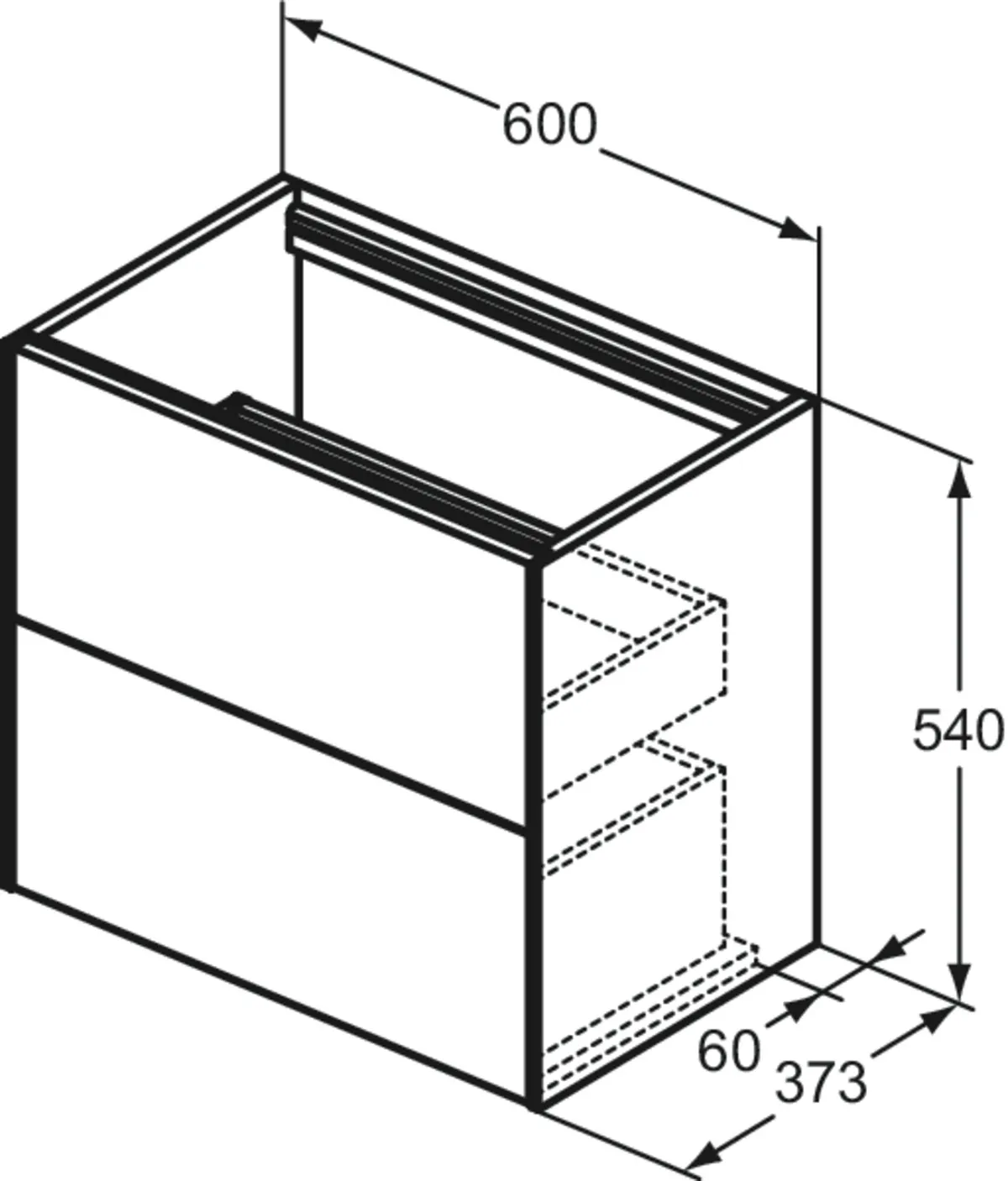 Ideal Standard Waschtischunterschrank Conca, 2 Auszüge, ohne Platte, 600x373x540mm, Weiß Ideal Standard Waschtischunterschrank Conca, 2 Auszüge, ohne Platte, 600x373x540mm, Weiß