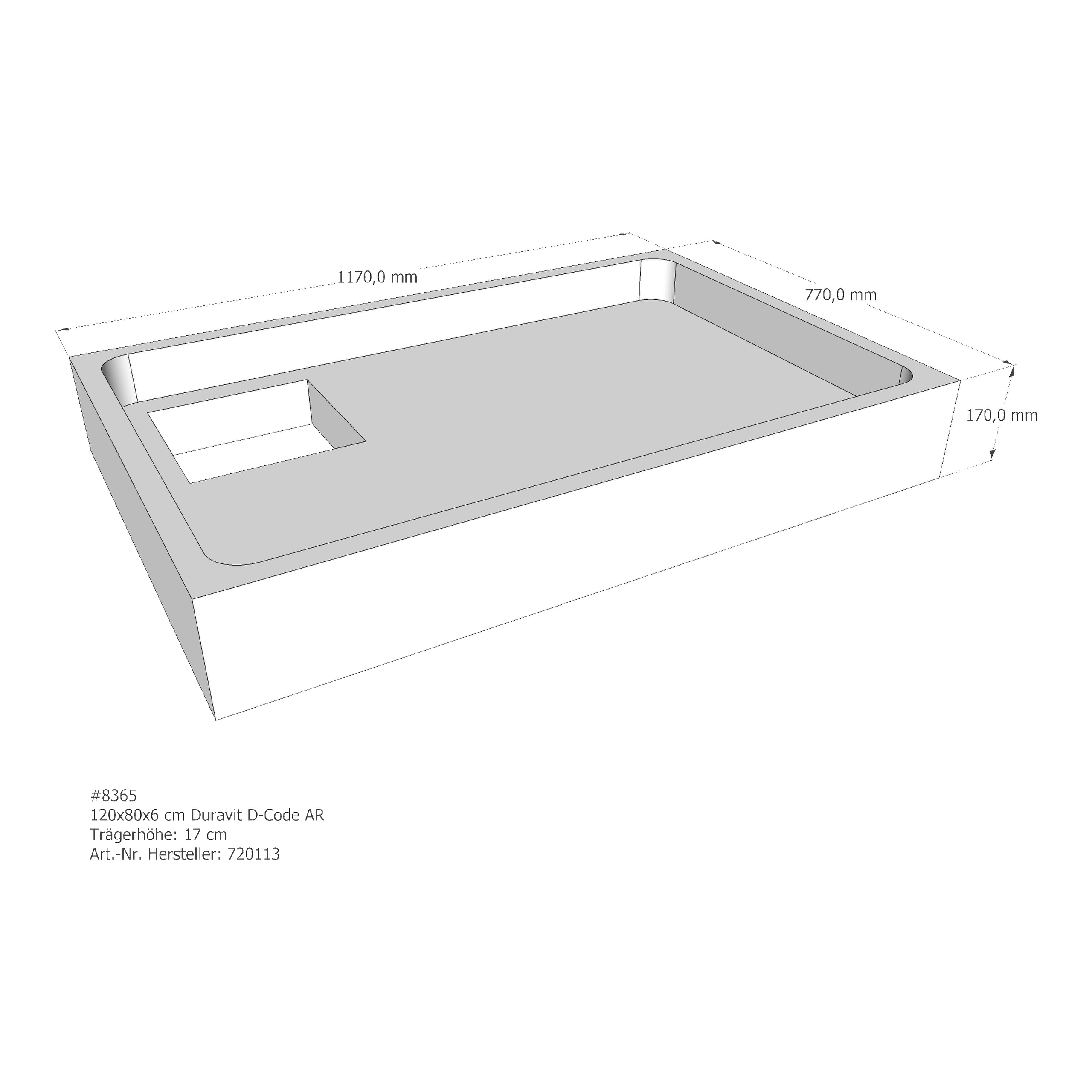Duschwannenträger für Duravit D-Code 120 × 80 × 6 cm Duschwannenträger für Duravit D-Code 120 × 80 × 6 cm