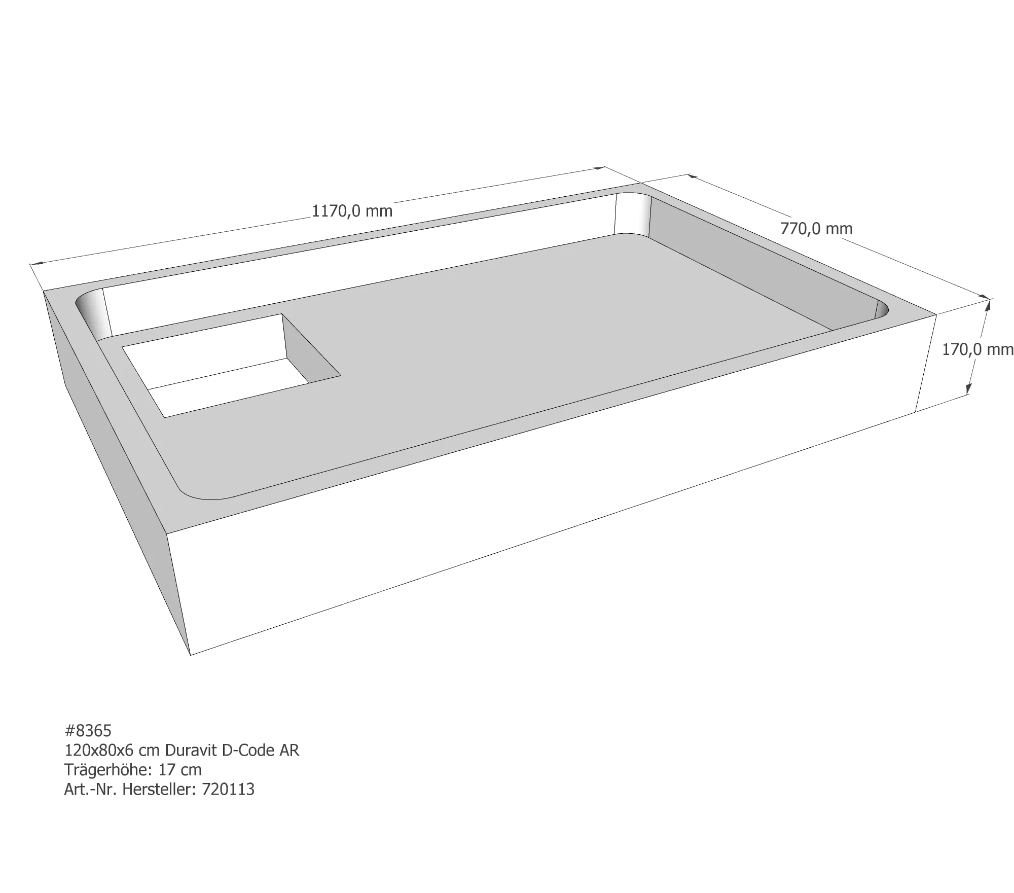 Duschwannenträger für Duravit D-Code 120 × 80 × 6 cm