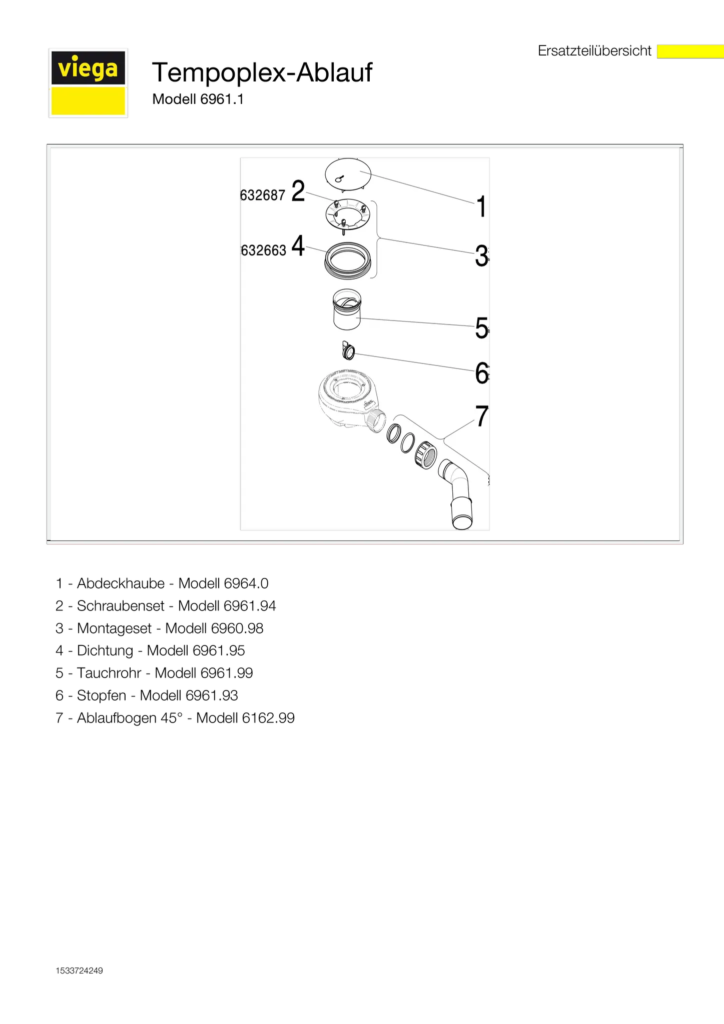 Viega Ablaufgarnitur Tempoplex Duschwannen, Einbauhöhe 80 mm Viega Ablaufgarnitur Tempoplex Duschwannen, Einbauhöhe 80 mm