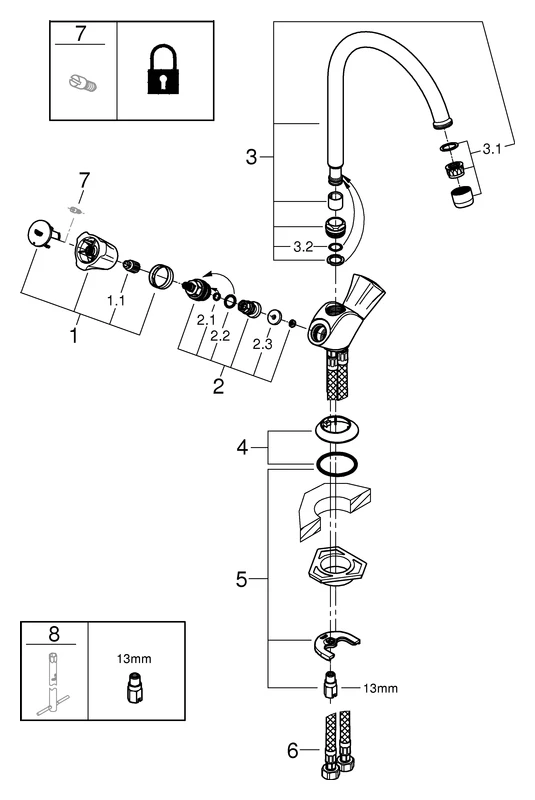 Spültisch-Einlochbatterie Costa 31831_1, schwenkbarer Rohrauslauf, chrom