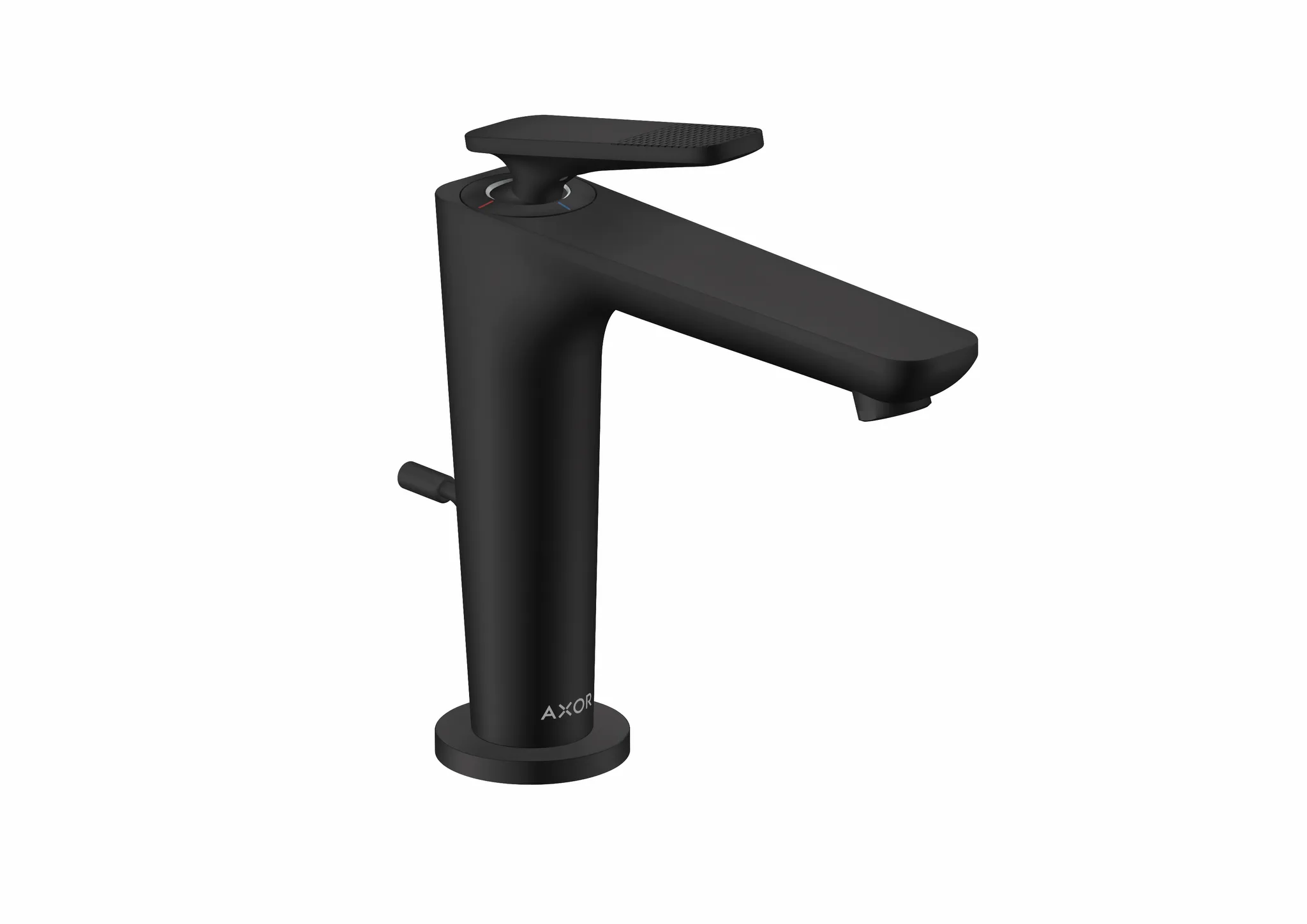 Hansgrohe AXOR Citterio C Einhebel-Waschtischmischer 125 mit CoolStart und Zugstangen-Ablaufgarnitur - Cubic cut, Mattschwarz