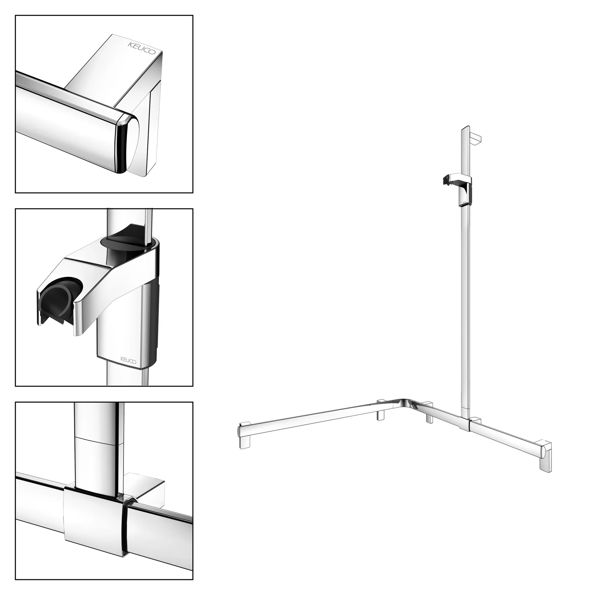 KEUCO Duschhandlauf mit Brausestange „Axess“ 850 × 850 × 1300 mm Ausführung rechts, in Verchromt KEUCO Duschhandlauf mit Brausestange „Axess“ 850 × 850 × 1300 mm Ausführung rechts, in Verchromt