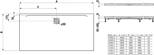 Laufen Duschwanne „PRO“ 1800 × 1000 mm in Anthrazit