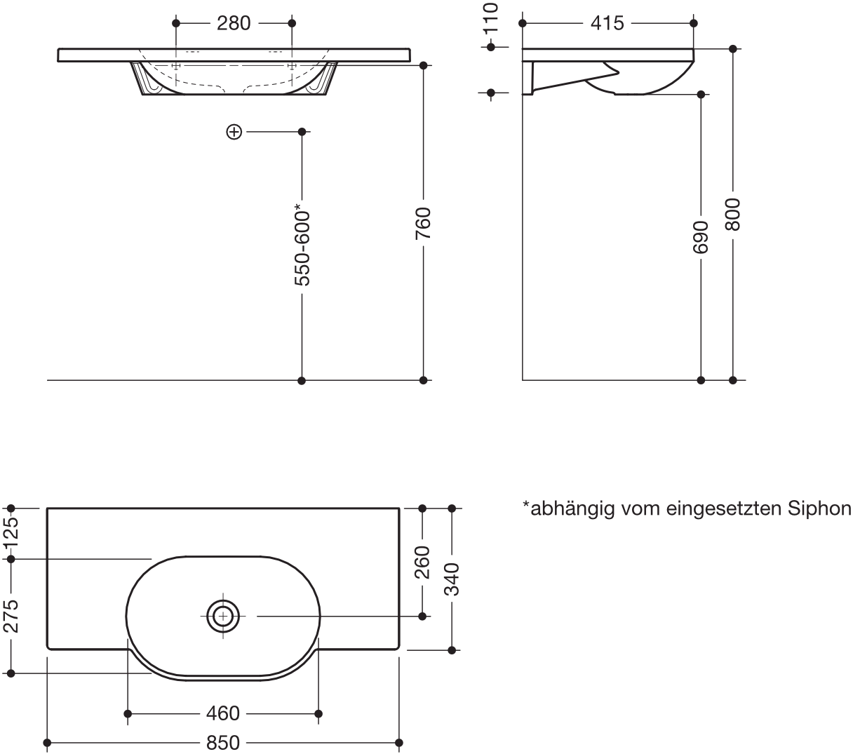 Wandwaschtisch 85 × 41,5 × 11 cm