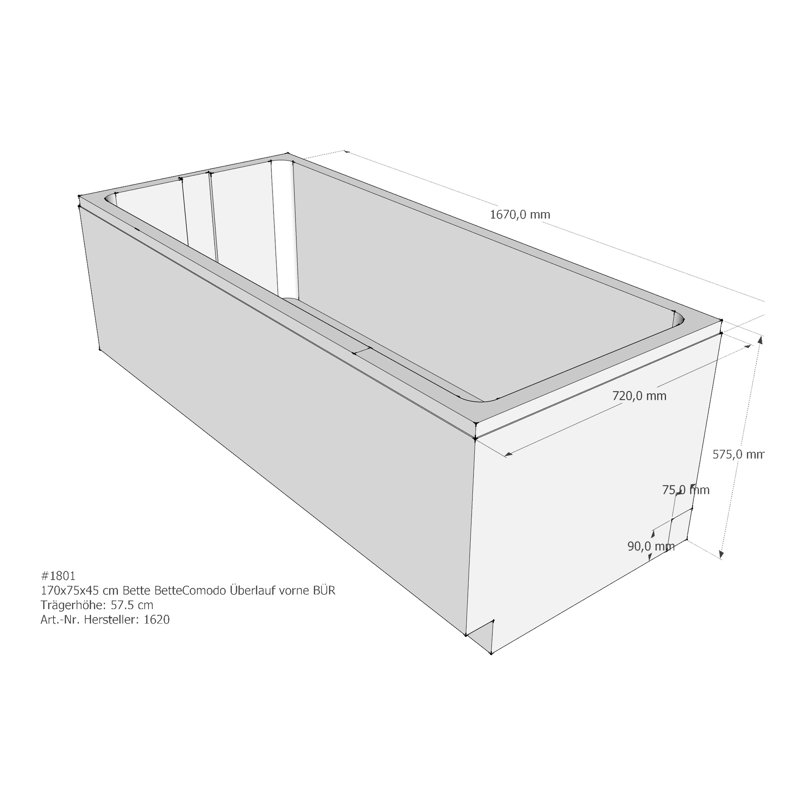 Badewannenträger für Bette BetteComodo 170 × 75 × 45 cm