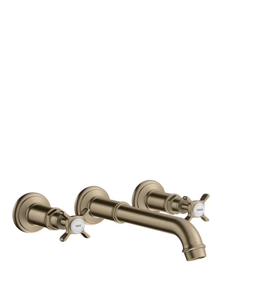 Hansgrohe AXOR Montreux 3-Loch Waschtischarmatur Unterputz Wandmontage, Brushed Nickel, Ausladung 225 mm, Kreuzgriff, Normalstrahl, max. Durchfluss 5 l/min