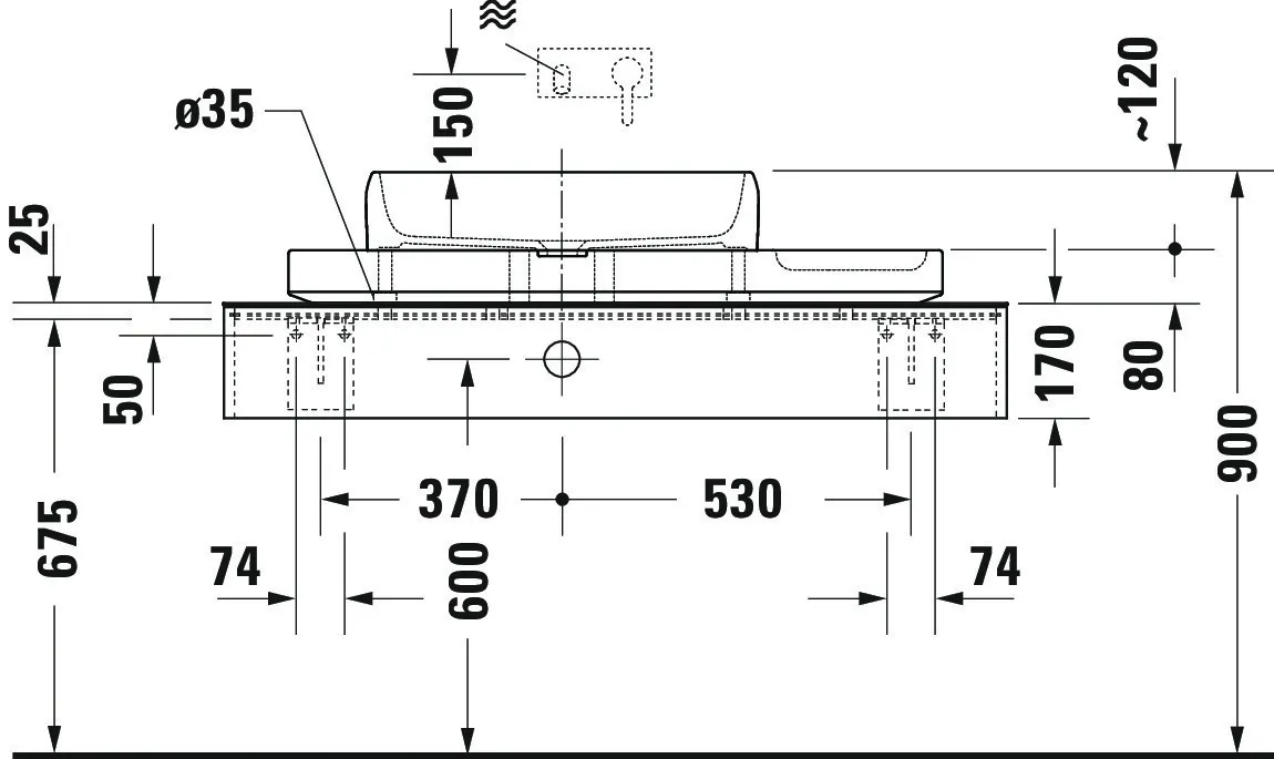Duravit Aufsatzwaschtisch inkl. Natursteinkonsole „Qatego“ 100 × 41 × 90 cm in Weiß Hochglanz