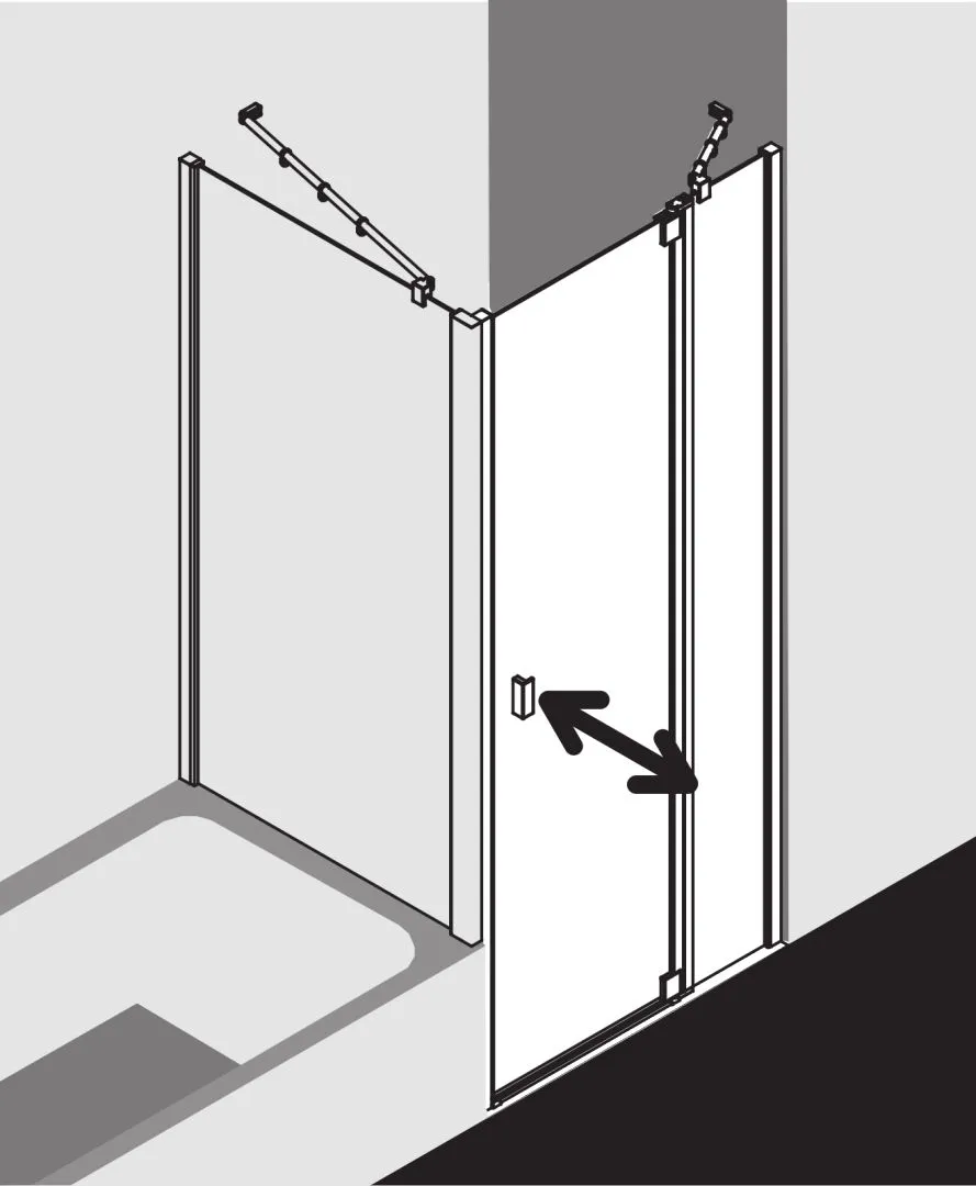 Kermi Pendeltür 1-flügelig mit Festfeld rechts für Nische und Ecke „RAYA“ Glas SR Opaco, Profile Silber Hochglanz, BV: 768 - 808 mm GAK: 755 - 785 mm WE: 768 - 808 mm H: 1850 mm