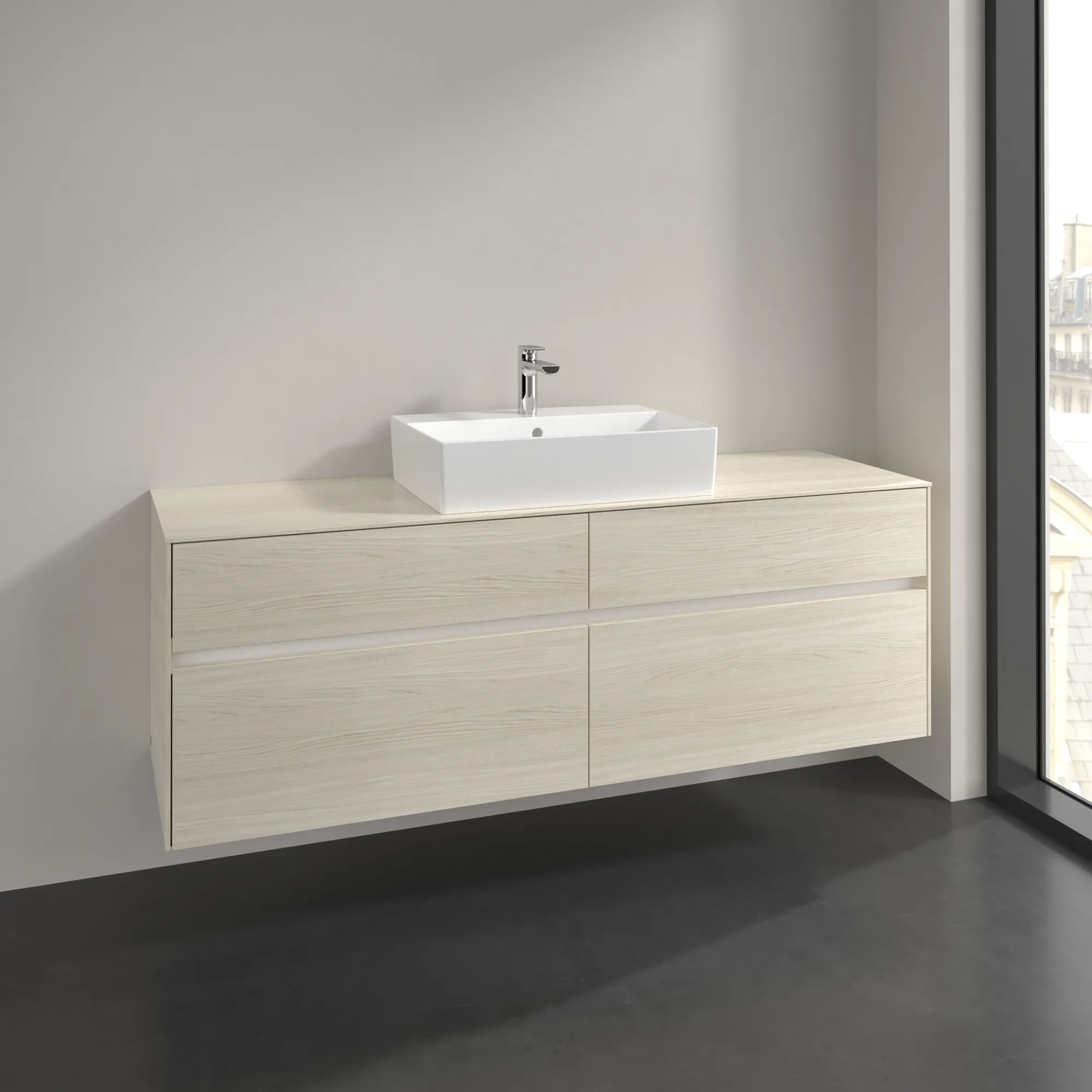 Villeroy & Boch Waschtischunterschrank „Collaro“ 1600 × 548 × 500 mm White Oak, mit Beleuchtung, für Becken mittig
