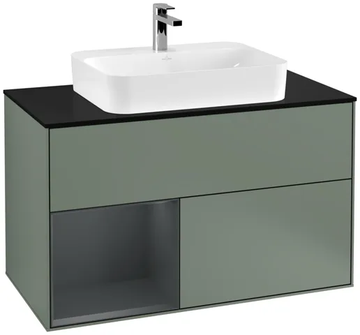 Villeroy & Boch Waschtischunterschrank „Finion“ für Schrankwaschtisch 1000 × 603 × 501 mm Olive Matt Lacquer, für Becken mittig