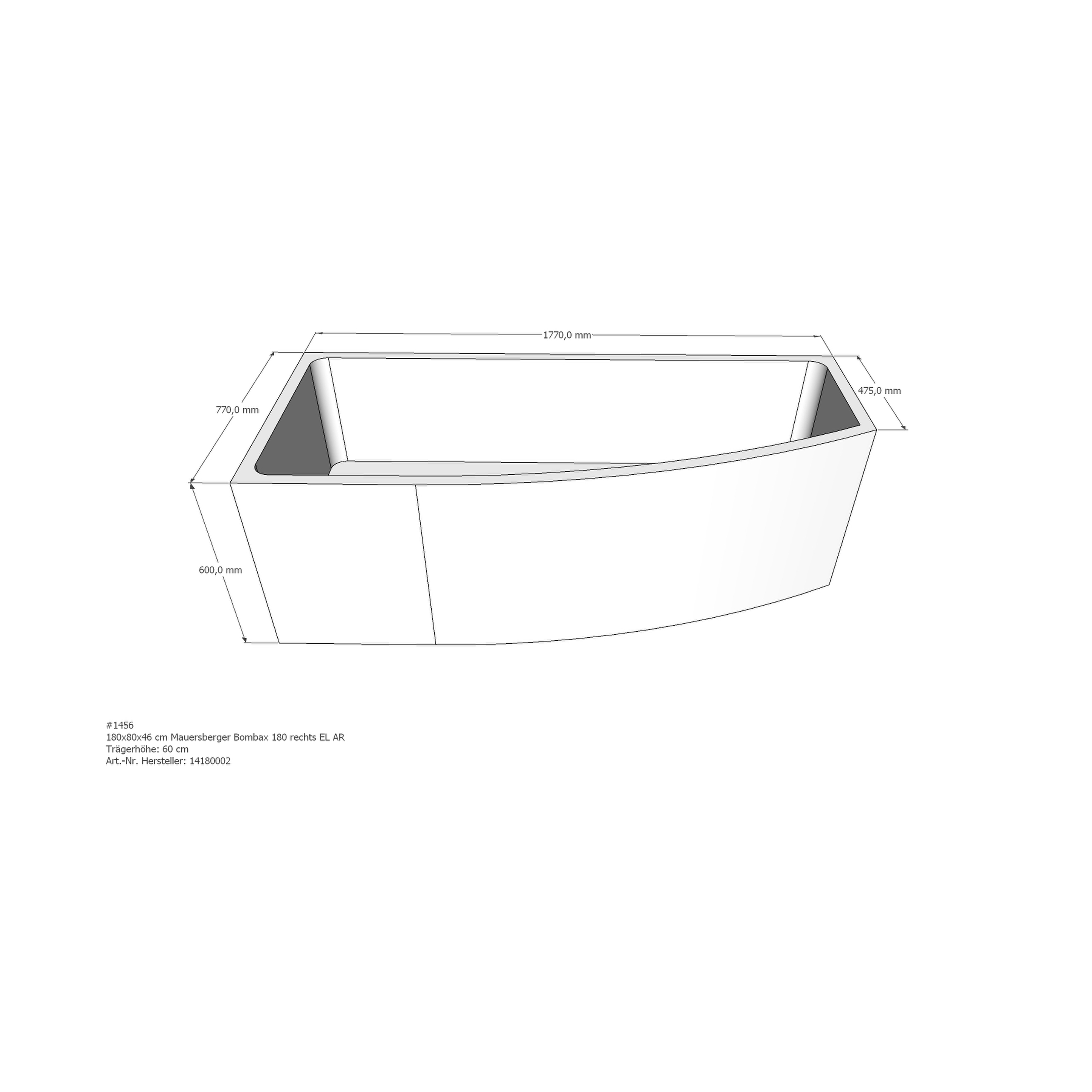 Badewannenträger für Mauersberger Bombax 180 rechts rechts 180 × 80 × 46 cm Badewannenträger für Mauersberger Bombax 180 rechts rechts 180 × 80 × 46 cm