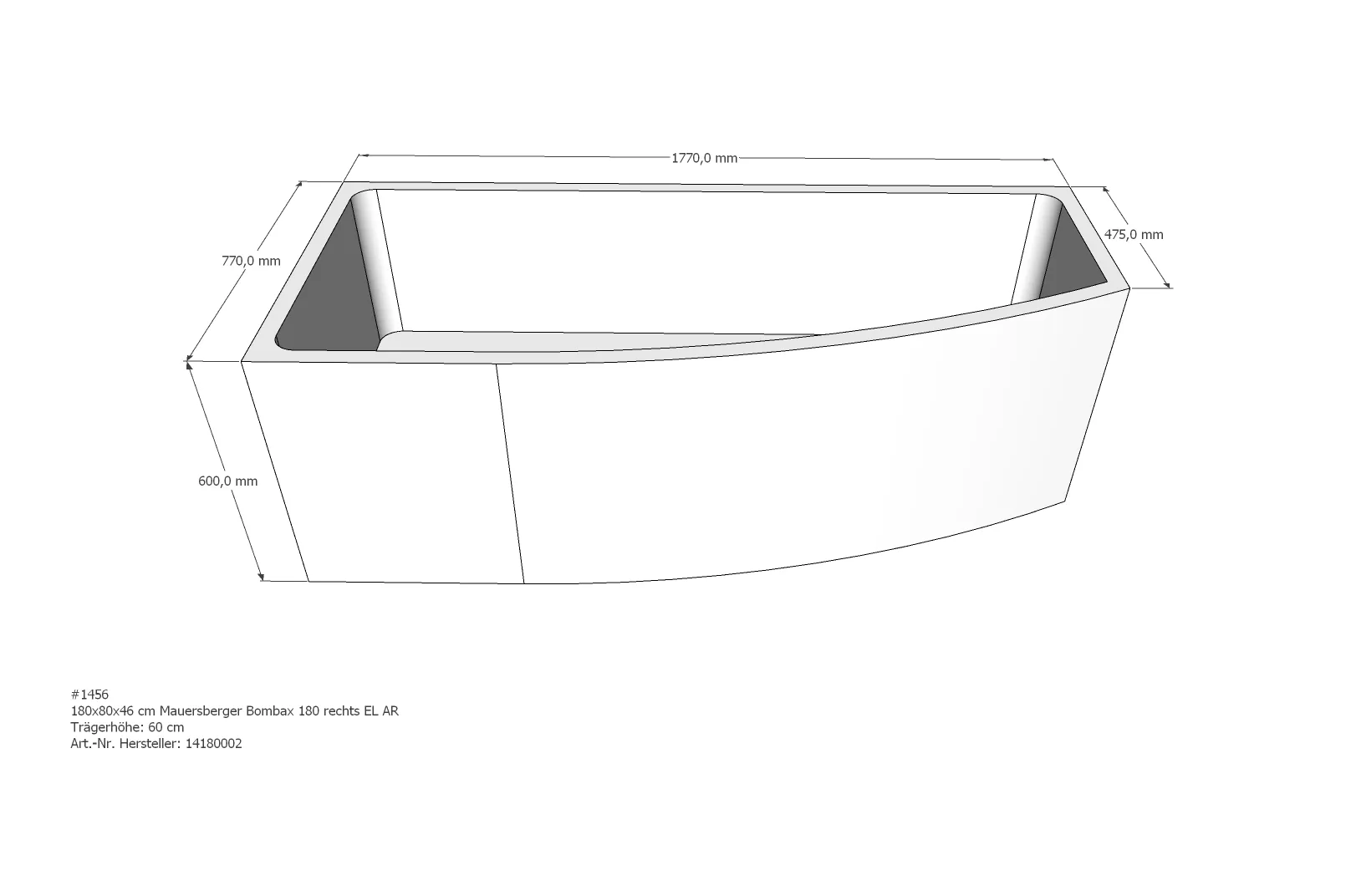 Badewannenträger für Mauersberger Bombax 180 rechts rechts 180 × 80 × 46 cm Badewannenträger für Mauersberger Bombax 180 rechts rechts 180 × 80 × 46 cm