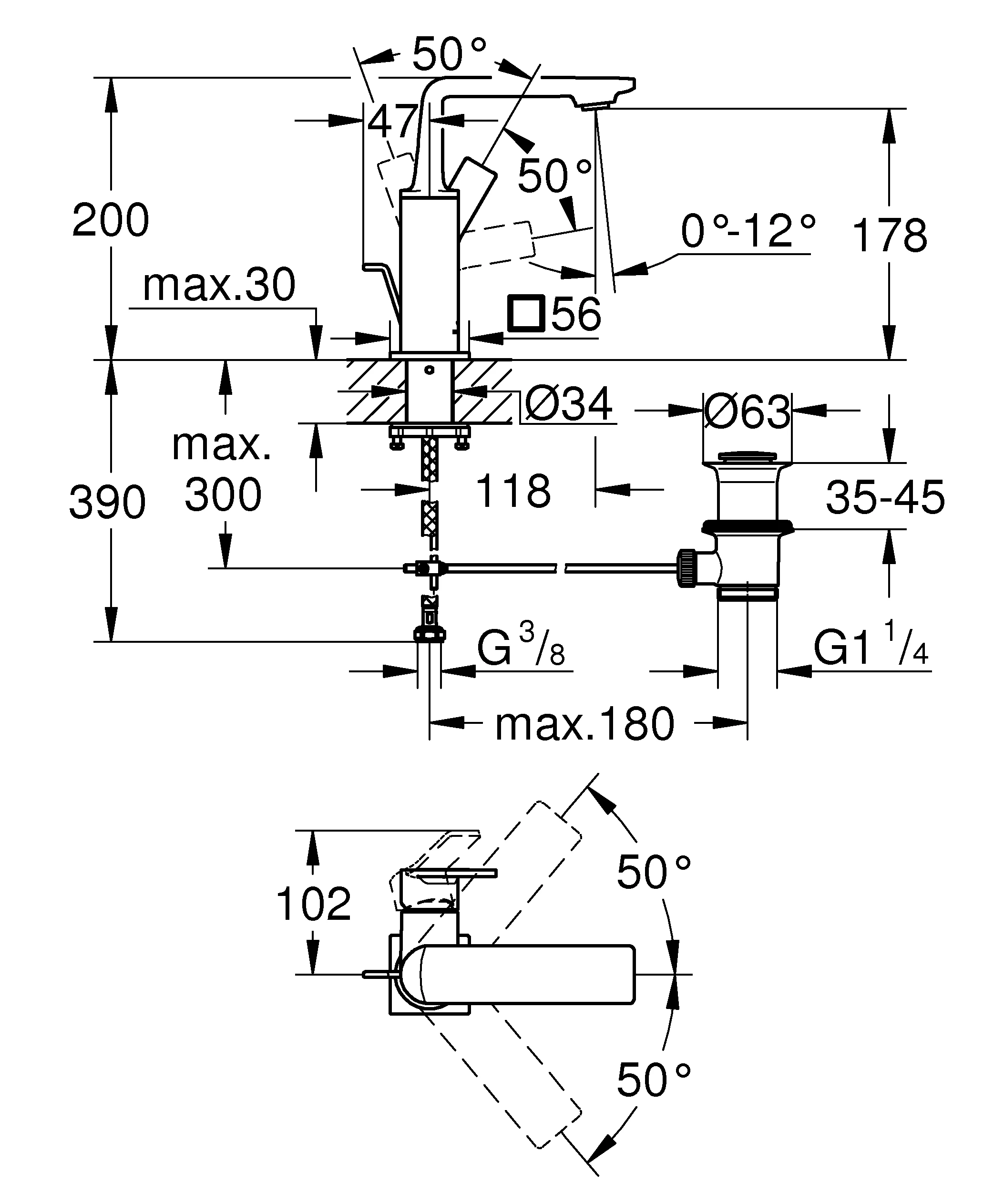 Einhand-Waschtischbatterie Allure 32757, M-Size, Einlochmontage, Zugstangen-Ablaufgarnitur 1 1/4'', chrom