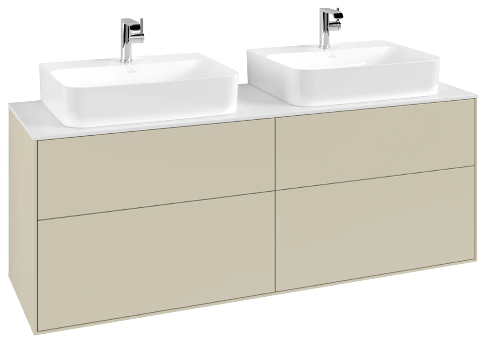 Villeroy & Boch Finion Waschbeckenunterschrank G18, 1600x603x501mm, Silk Grey Matt Lacquer / Glass White Matt