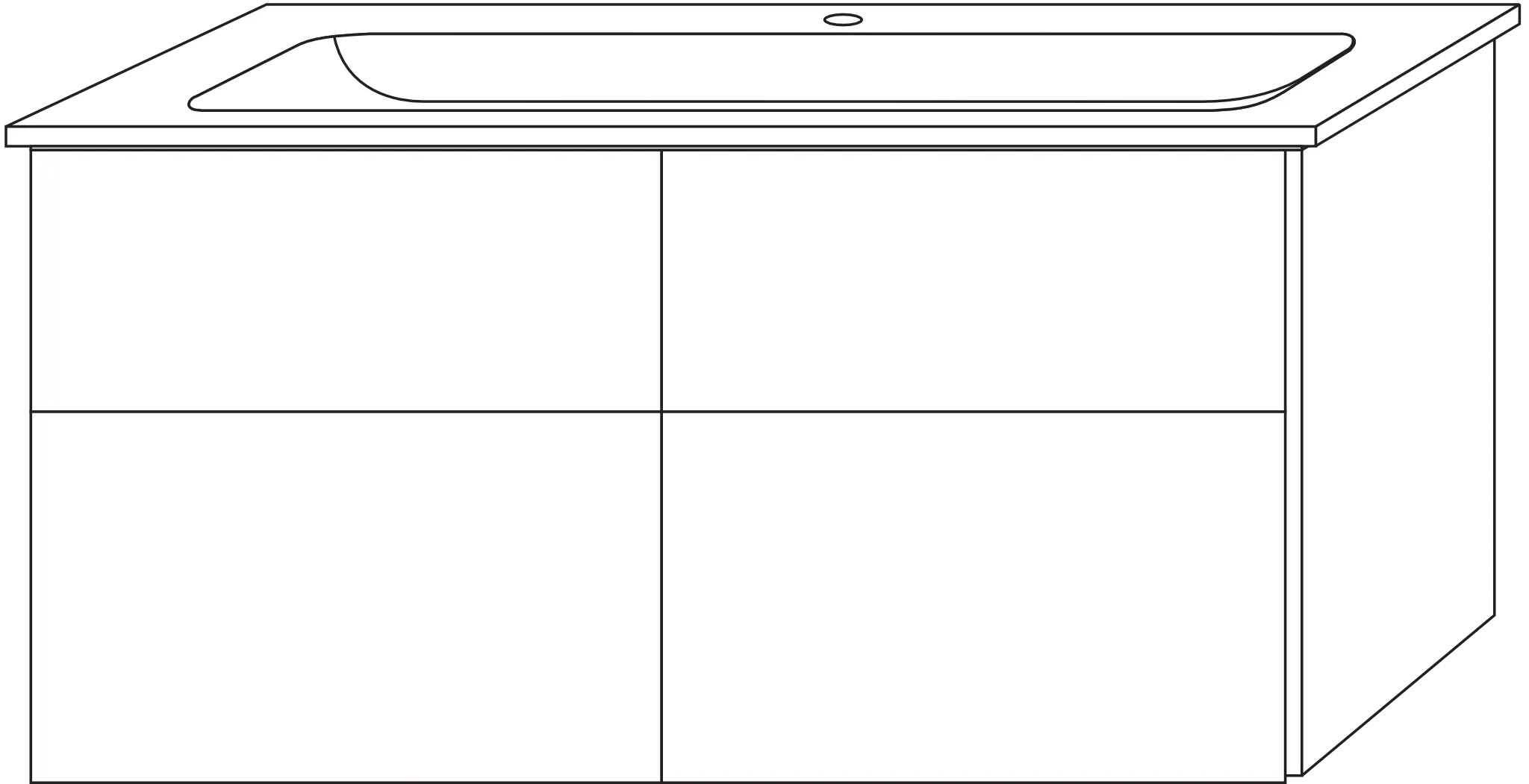 Sanipa Keramik-Waschtisch-Set mit Waschtischunterschrank „3way“ 115,5 × 47,7 × 59,1 cm in Schwarz-Matt, mittig