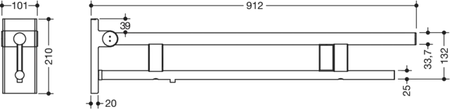 Stützklappgriff Duo, Design A des Systems 900, Edelstahl, PVD, Ausladung 900 mm, mit Spülauslösung (E-Ausführung), Ausführung rechts, in Farbe CK (messing glänzend) Stützklappgriff Duo, Design A des Systems 900, Edelstahl, PVD, Ausladung 900 mm, mit Spülauslösung (E-Ausführung), Ausführung rechts, in Farbe CK (messing glänzend)