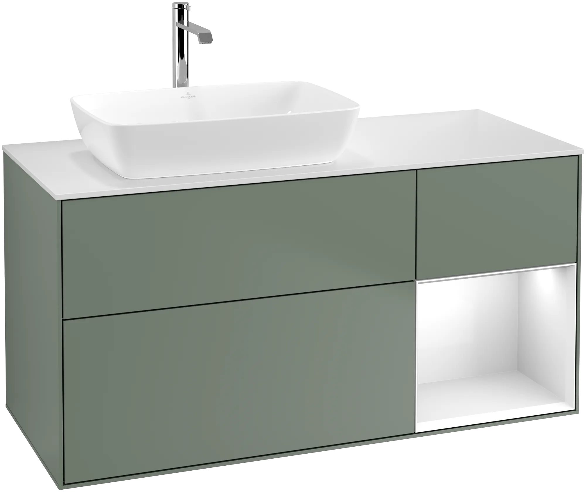 Villeroy & Boch Finion Waschbeckenunterschrank G81 1200x603x501mm Olive Matt Lacquer/Glossy White Lacquer
