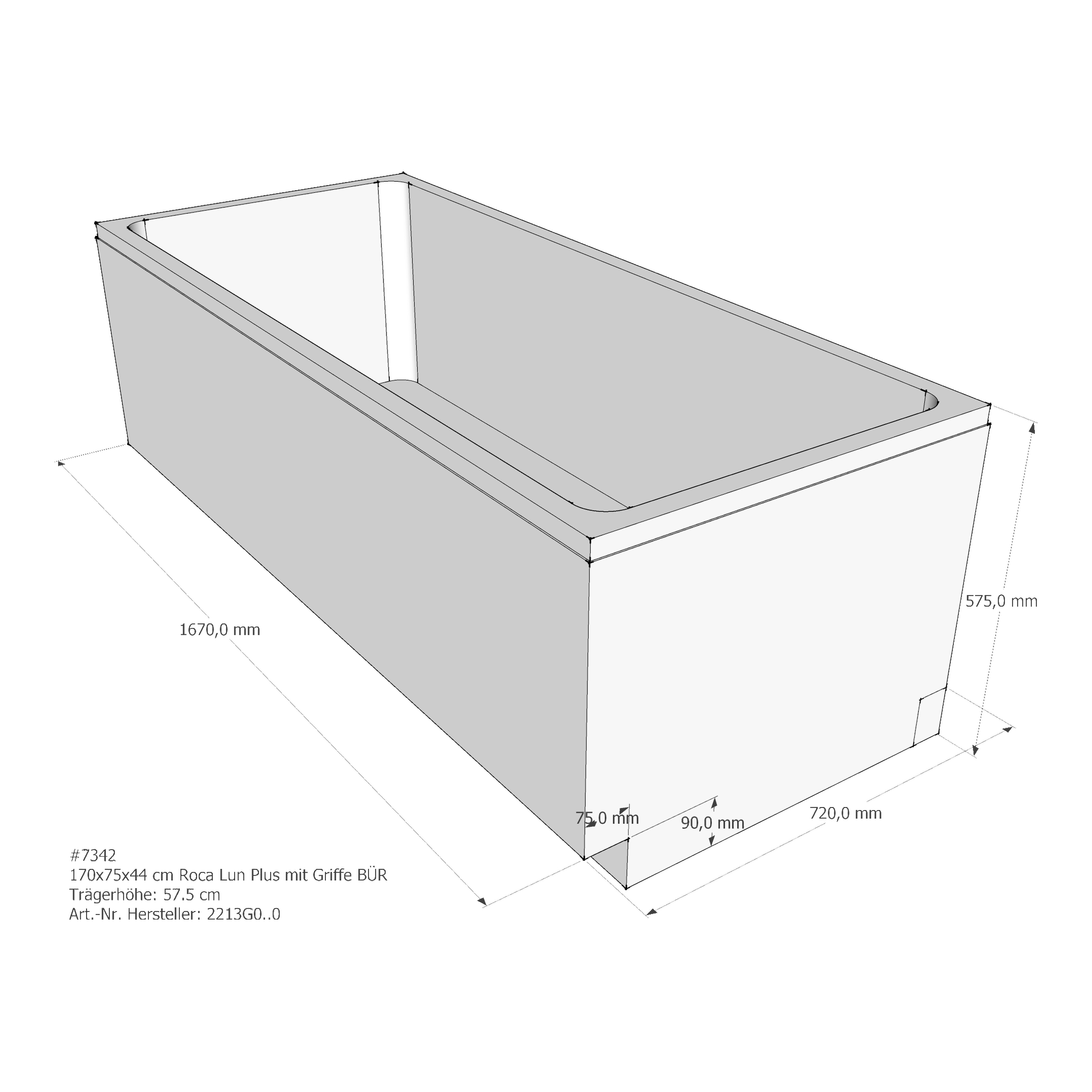 Badewannenträger für Roca Lun Plus mit Griffe 170 × 75 × 44 cm