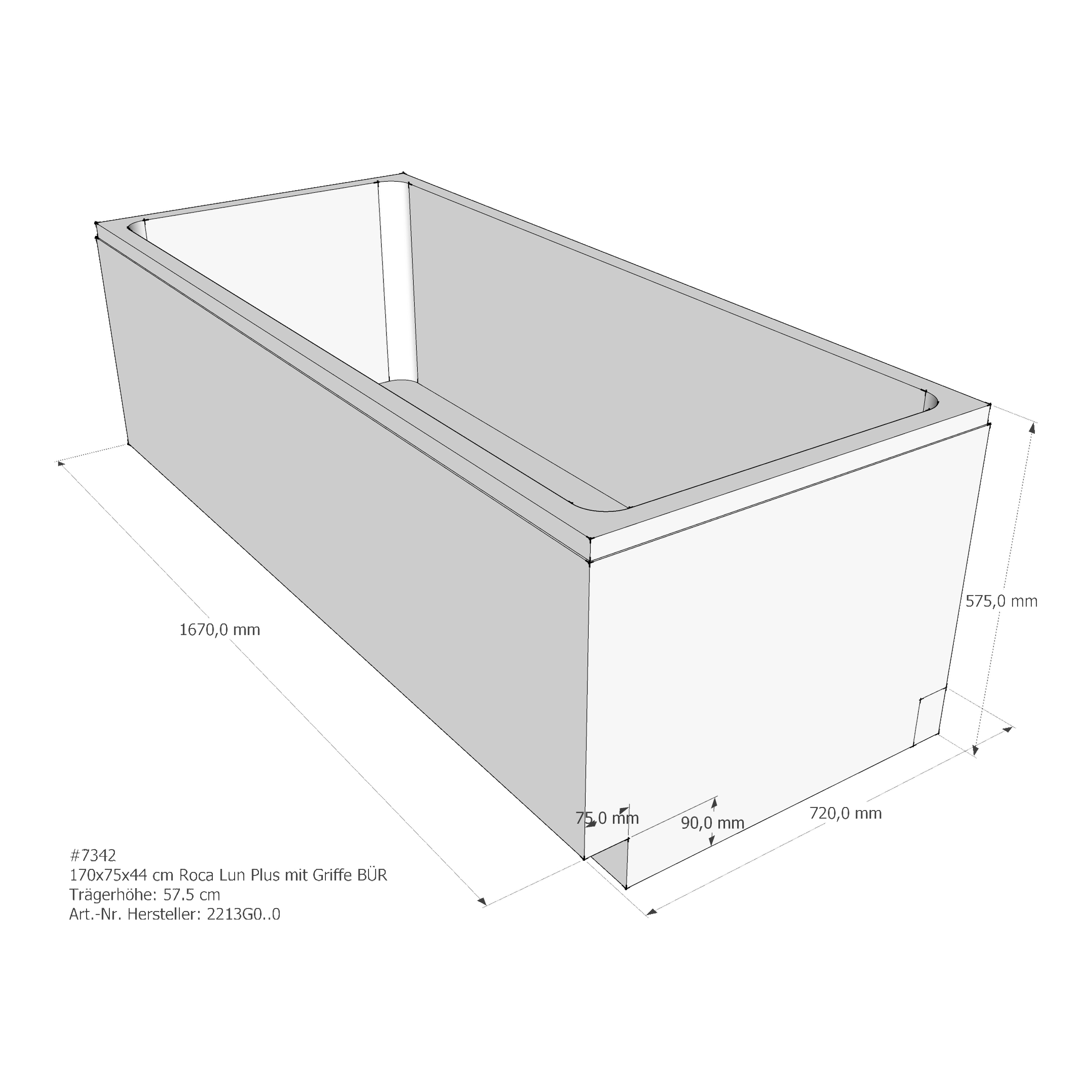 Badewannenträger für Roca Lun Plus mit Griffe 170 × 75 × 44 cm Badewannenträger für Roca Lun Plus mit Griffe 170 × 75 × 44 cm