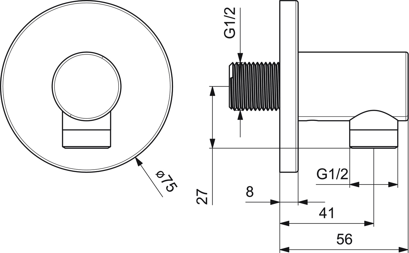 Wandanschlussbogen in Stahl gebürstet Wandanschlussbogen in Stahl gebürstet