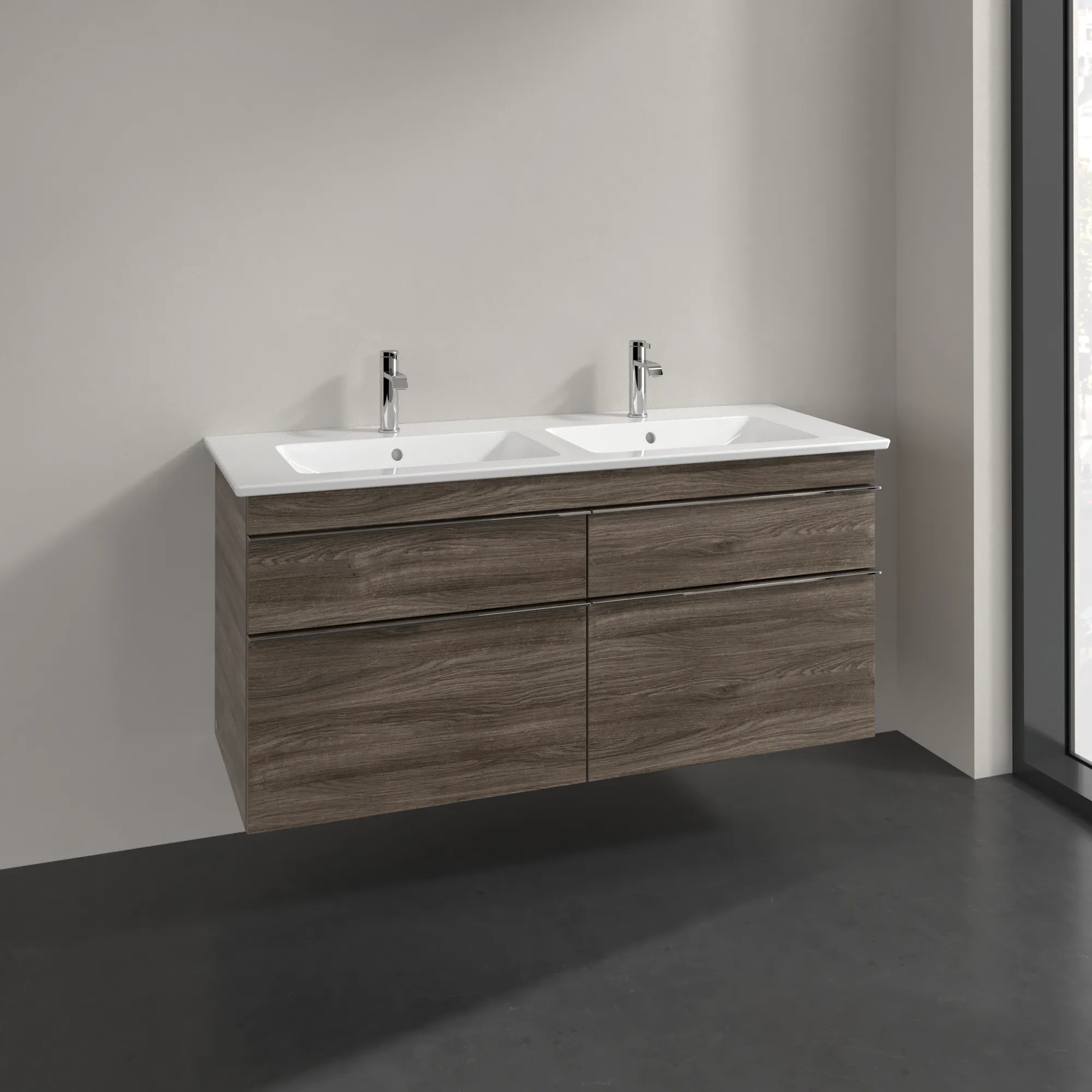 Villeroy & Boch Waschtischunterschrank „Venticello“ für Schrank-Doppelwaschtisch 1253 × 590 × 502 mm Stone Oak, für links und rechts