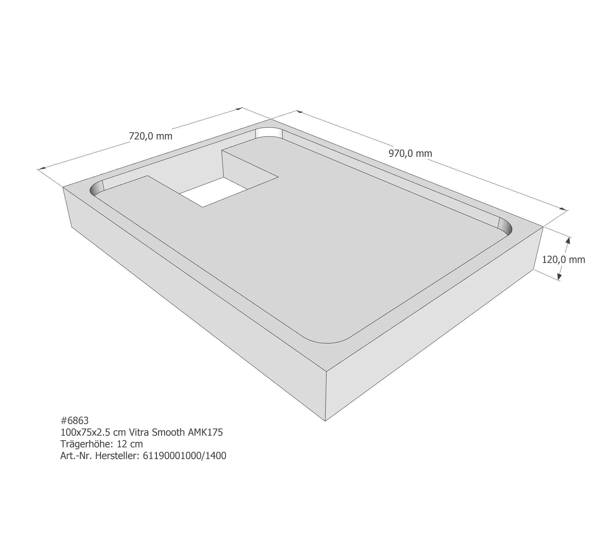 Duschwannenträger passend für VitrA Smooth 100 × 75 × 2,5 cm