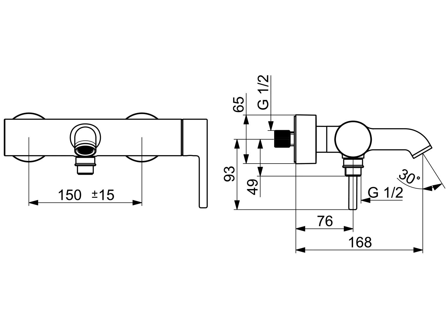 HansaVANTIS Style EHM Wannenfüll- und Brausebatterie, Ausladung 168 mm, Stahl gebürstet