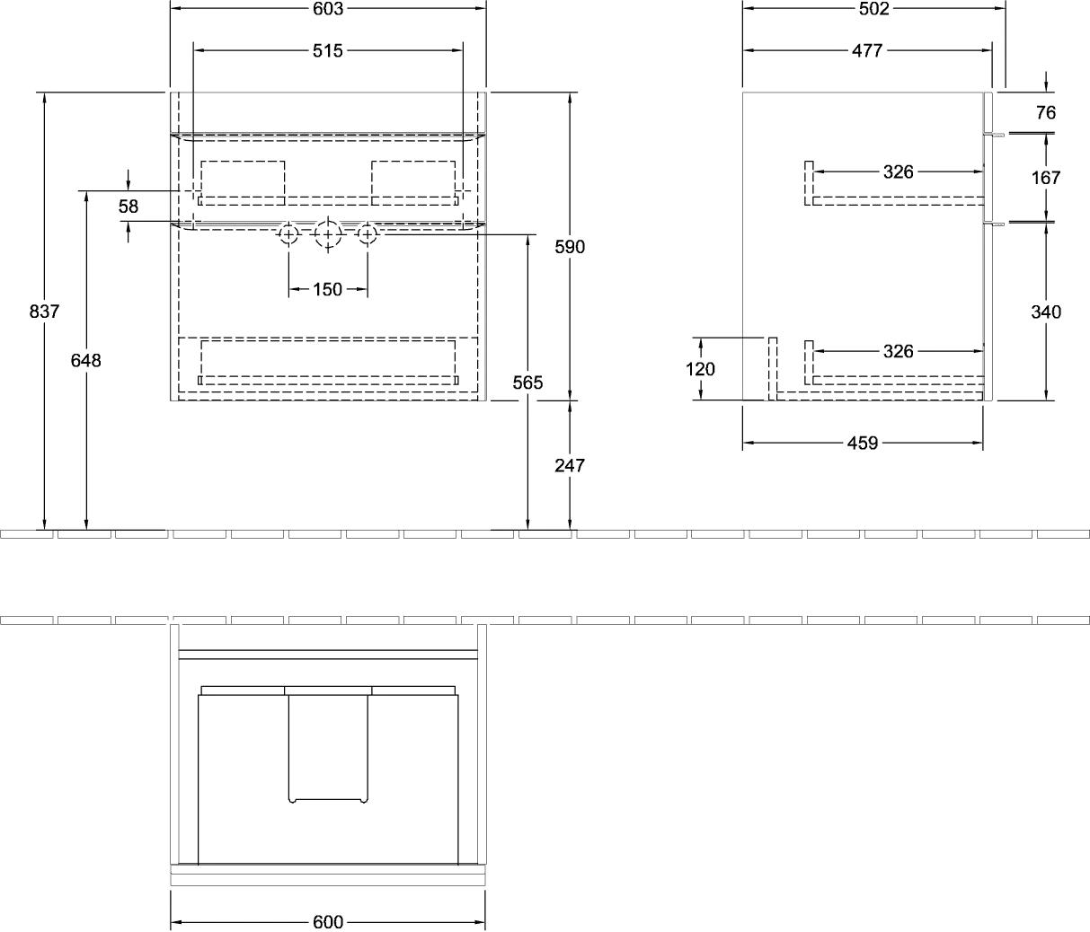 Villeroy & Boch Waschtischunterschrank „Venticello“ für Schrankwaschtisch 603 × 590 × 502 mm Weiß Matt, für Becken mittig