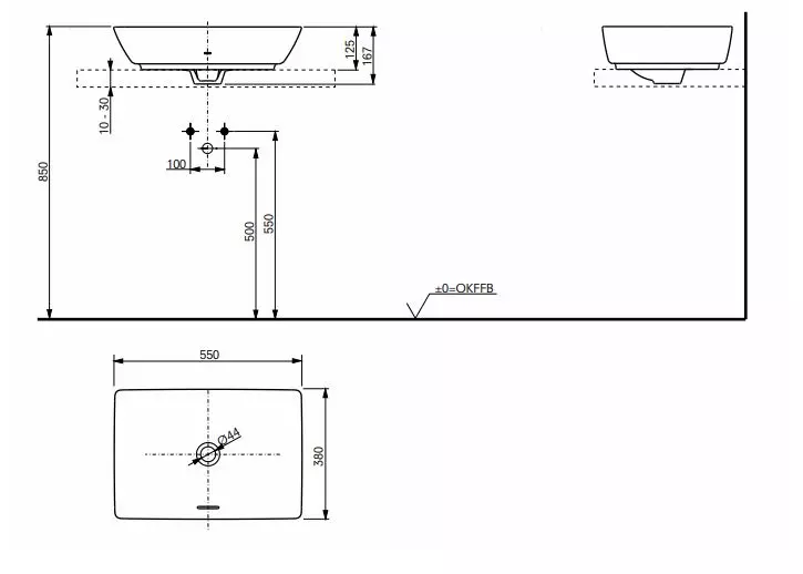 Toto Aufsatzwaschtisch „WU“ 550 × 380 × 167 mm in weiß Toto Aufsatzwaschtisch „WU“ 550 × 380 × 167 mm in weiß