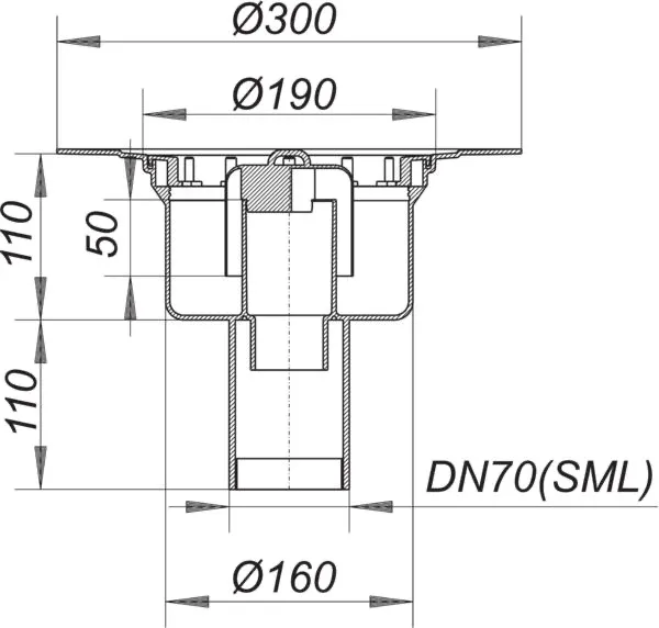 Ablaufgehäuse 61 GA, DN 70 SML