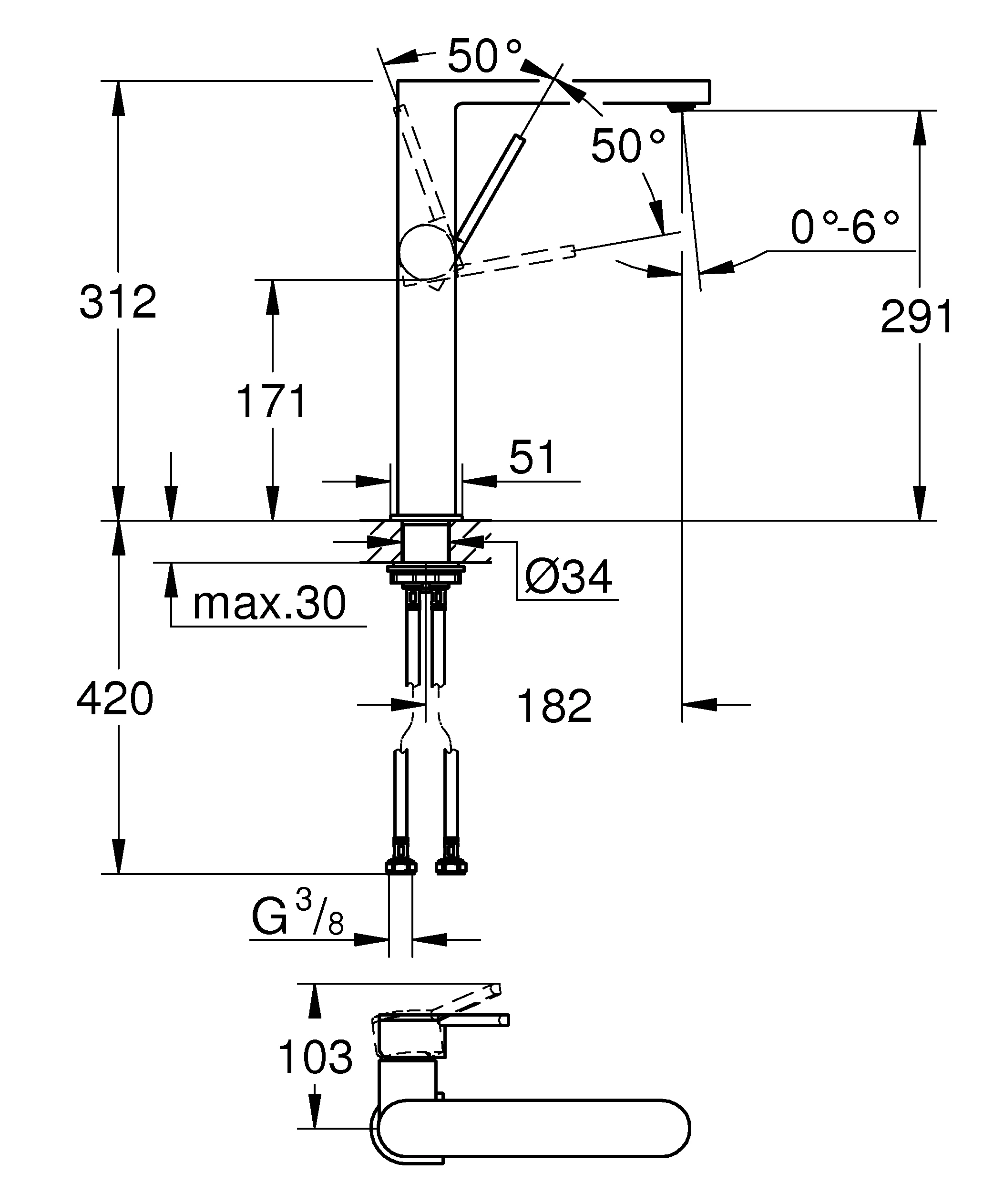 Einhand-Waschtischbatterie Plus 32618_3, XL-Size, Einlochmontage, für freistehende Waschschüsseln, glatter Körper, chrom