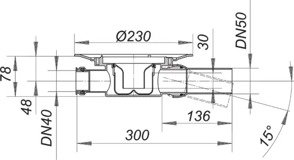 Ablaufgehäuse 42 S, Zulauf DN 40, DN 50
