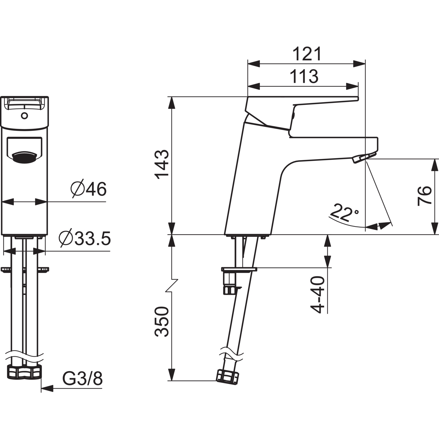 HA Einhebelmischer Waschtischbatterie HANSATWIST 0905 Ausladung 121 mm DN15 Chrom