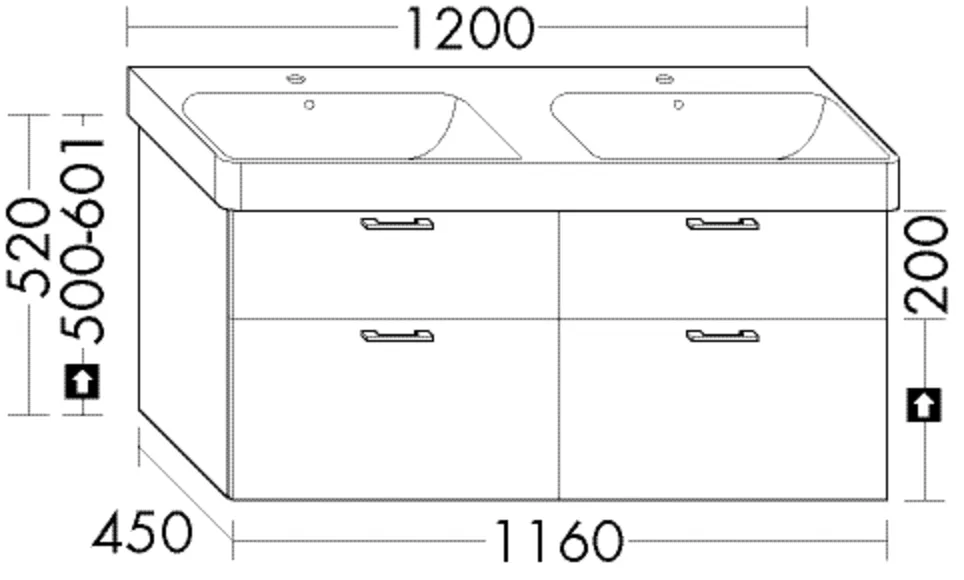 Burgbad Waschtischunterschrank Sys30, 450x1160x520 mm, 2 Schubladen oben, 2 Auszüge unten, PG1 Burgbad Waschtischunterschrank Sys30, 450x1160x520 mm, 2 Schubladen oben, 2 Auszüge unten, PG1