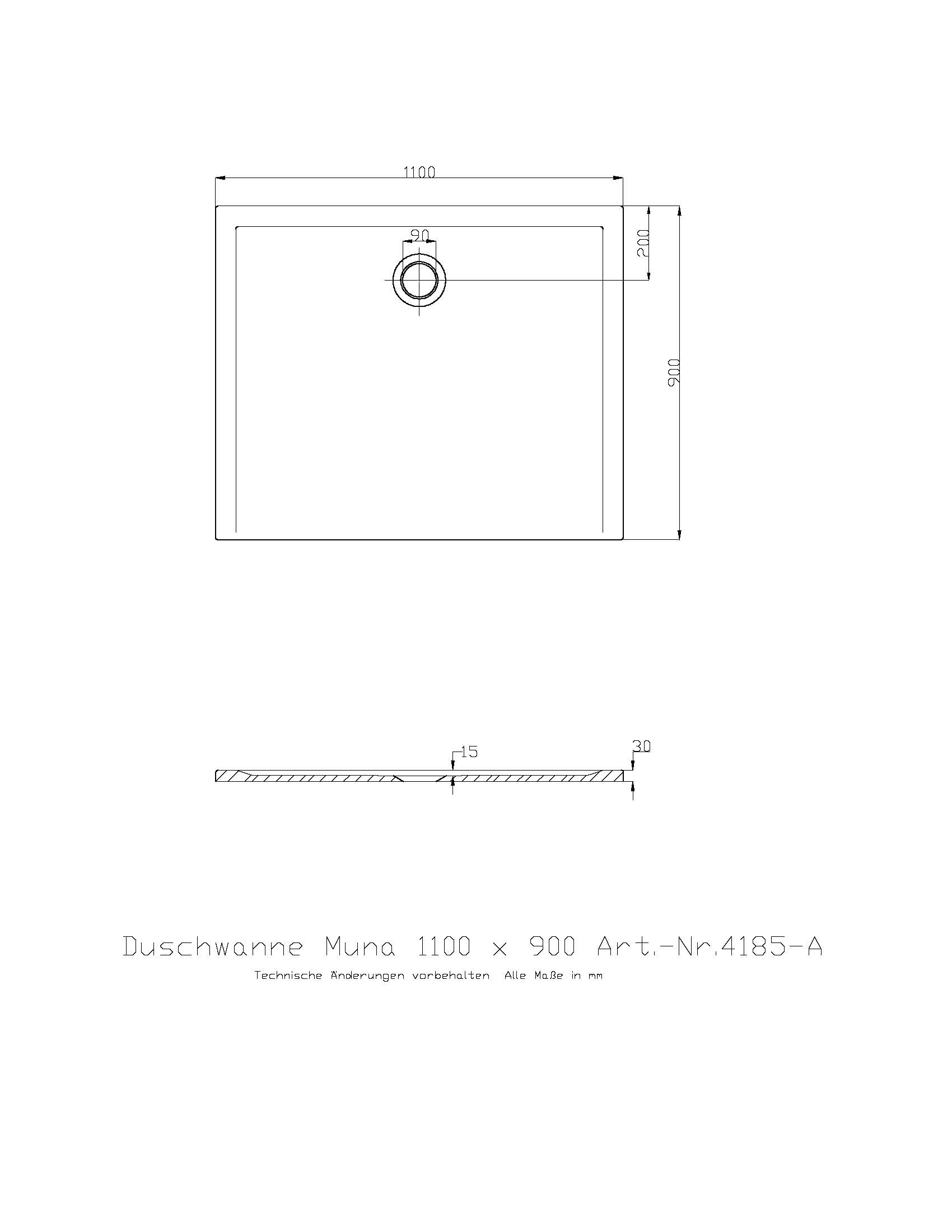 Duschwanne „Muna“ Rechteck 110 × 90 cm in Weiß