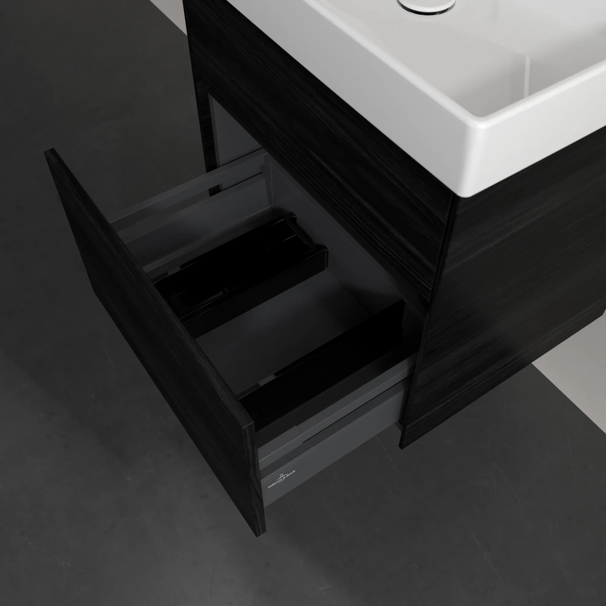 Villeroy & Boch Waschtischunterschrank „Collaro“ 554 × 546 × 444 mm Black Oak, für Becken mittig, ohne Beleuchtung Villeroy & Boch Waschtischunterschrank „Collaro“ 554 × 546 × 444 mm Black Oak, für Becken mittig, ohne Beleuchtung