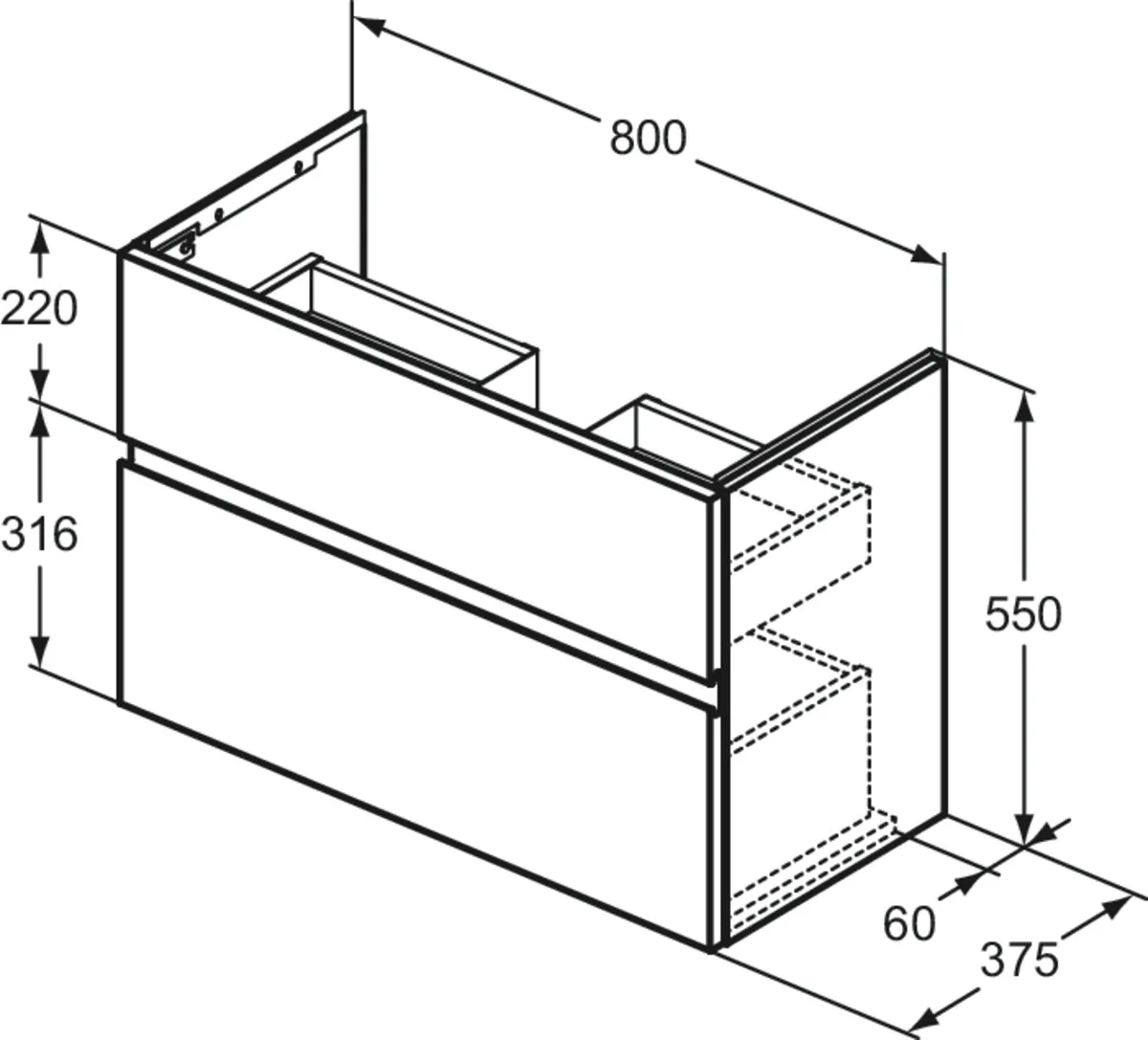 Ideal Standard Möbelwaschtischunterschrank Finesse 800x375x550mm 2 Auszüge Greige matt Ideal Standard Möbelwaschtischunterschrank Finesse 800x375x550mm 2 Auszüge Greige matt