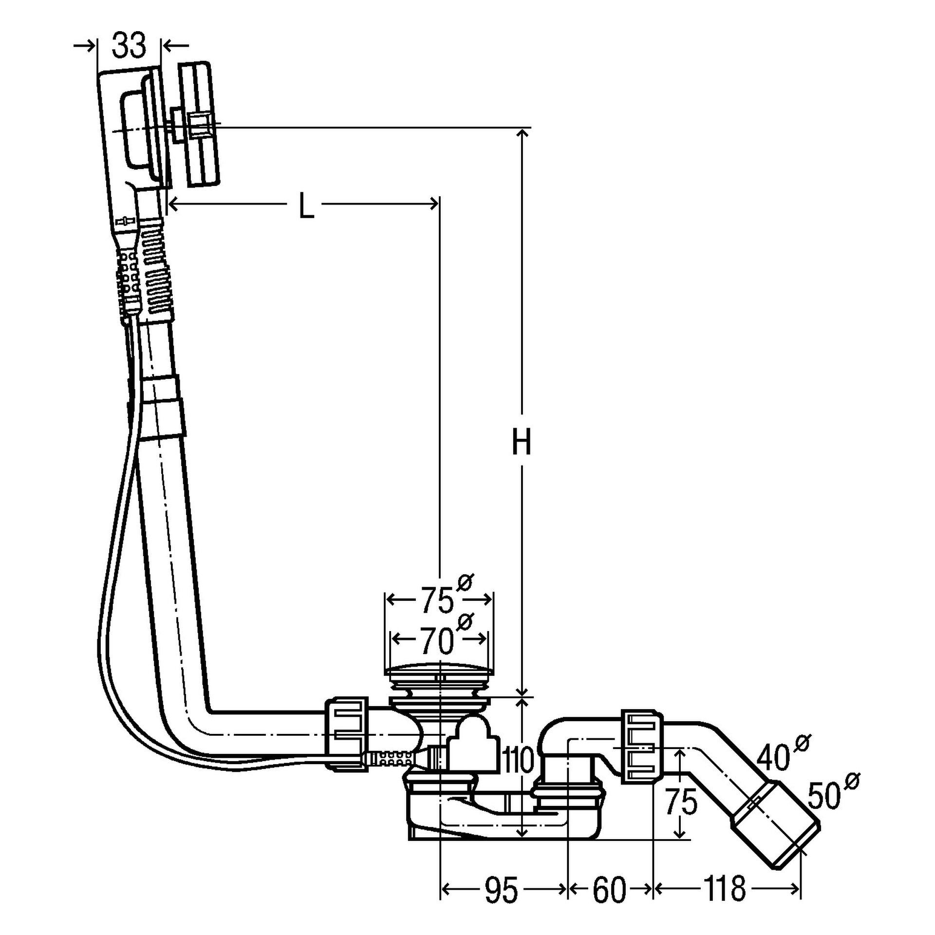 Viega Ab- und Überlaufgarnitur Modell 6162.45 „Multiplex“ für Standardwannen (Ablauf am Fußende)