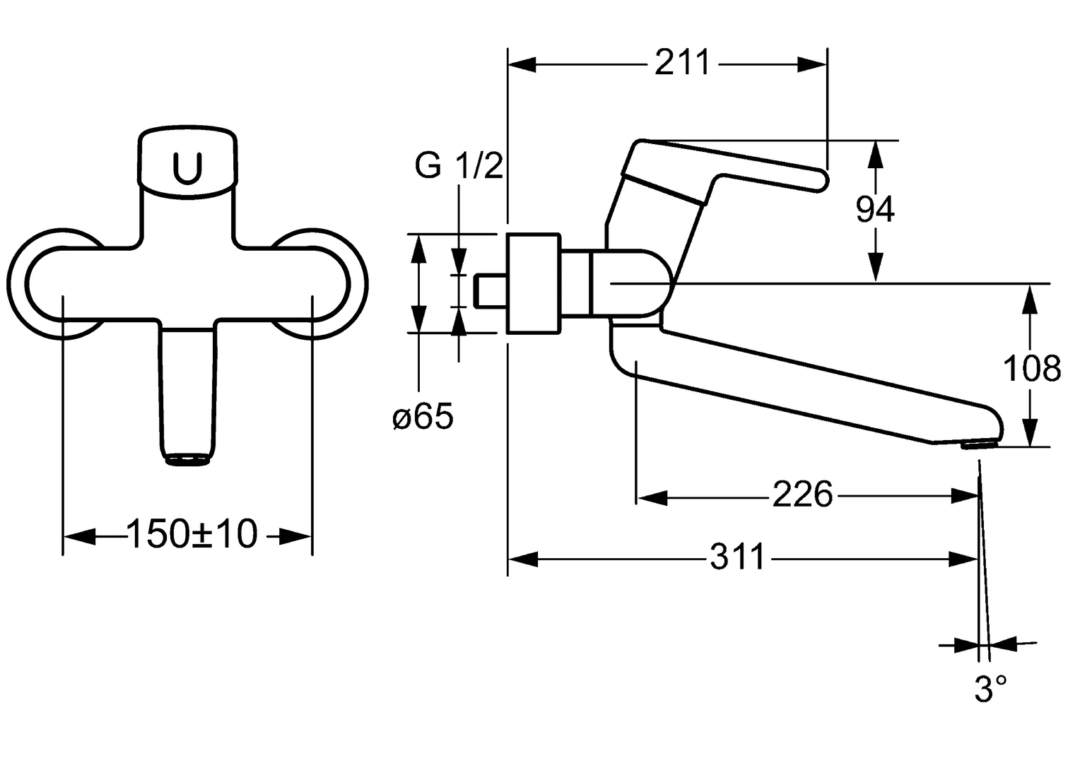 HansaMEDIPRO Waschtischarmatur Hansamedipro Einhebelmischer Chrom Ausladung 311mm DN15