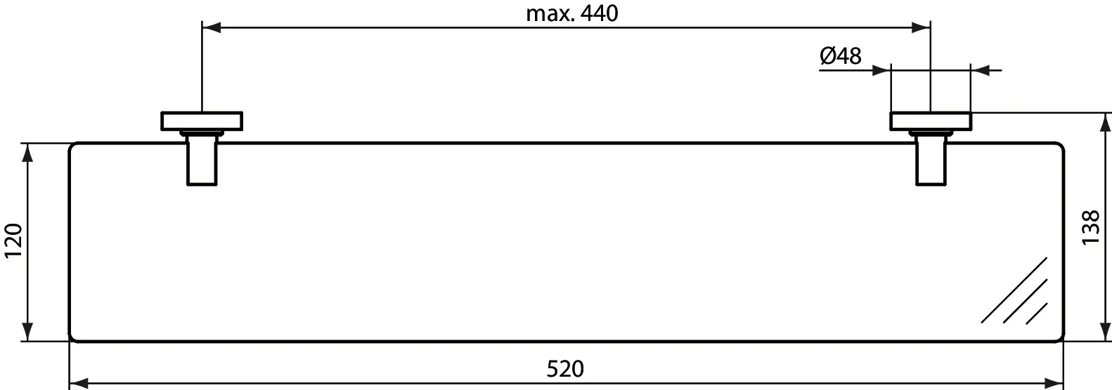 Glasablage IOM 520mm satiniertes Glas Chrom