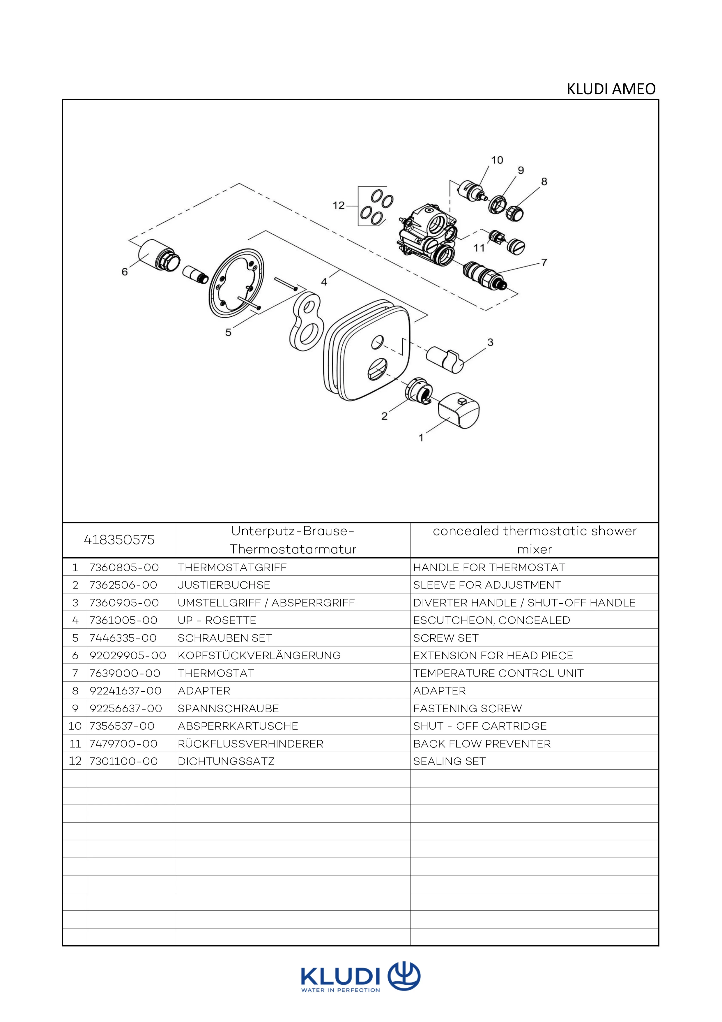 AMEO Unterputz-Thermostatarmatur Feinbau-Set mitFunktionseinheit chrom