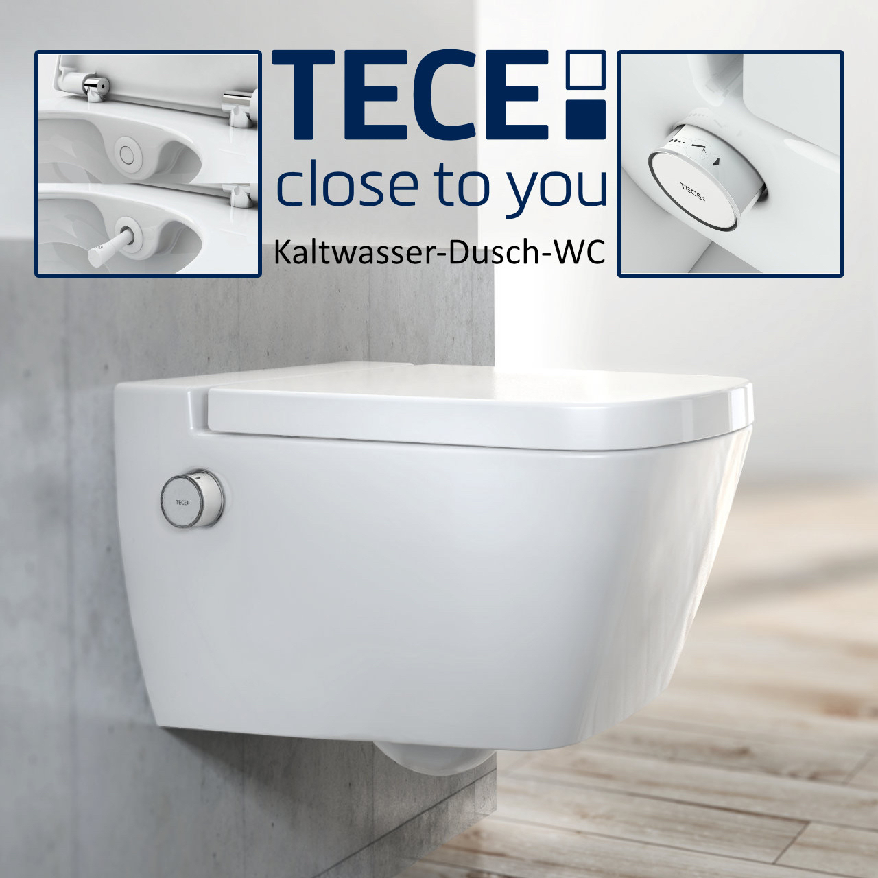 Set Dusch-WC Dusch-Toilette für Kaltwasser mit TECEone WC-Sitz Toilettenaufsatz Set Dusch-WC Dusch-Toilette für Kaltwasser mit TECEone WC-Sitz Toilettenaufsatz