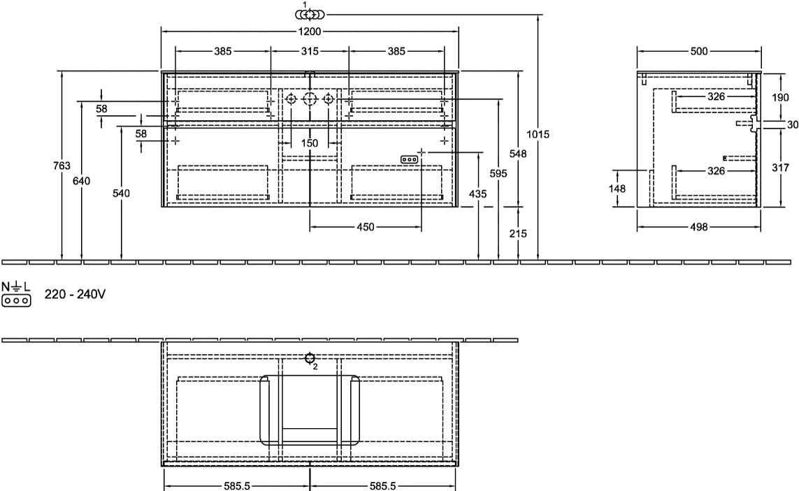 Villeroy & Boch Waschtischunterschrank „Collaro“ 1200 × 548 × 500 mm Soft Green, ohne Beleuchtung, für Becken mittig Villeroy & Boch Waschtischunterschrank „Collaro“ 1200 × 548 × 500 mm Soft Green, ohne Beleuchtung, für Becken mittig