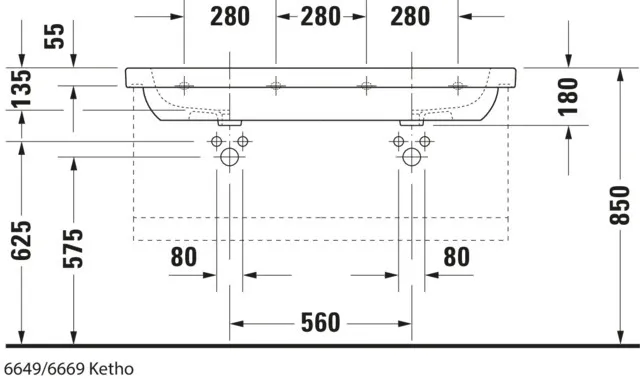 Doppelwaschtisch „D-Code“ 120 × 49 cm