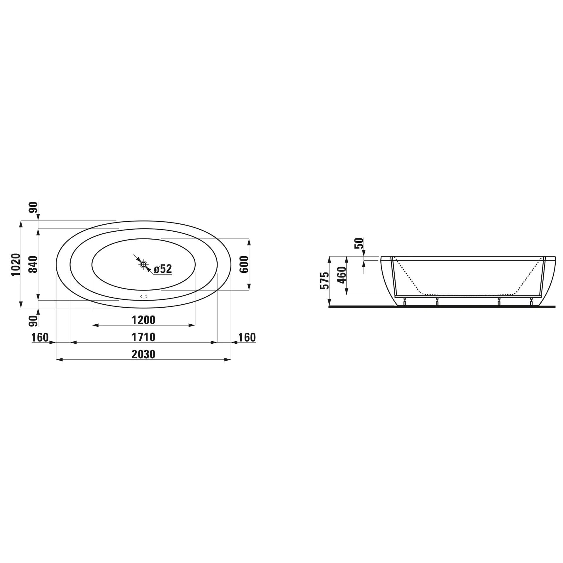 Laufen Badewanne „Ilbagnoalessi“ freistehend oval 2030 × 1020 mm