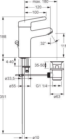 HA Einhebelmischer Waschtischbatterie HANSAMEDIPRO 0161 Kupferrohr Zugstangenablaufgarnitur Ausladung 120 mm DN15 Chrom