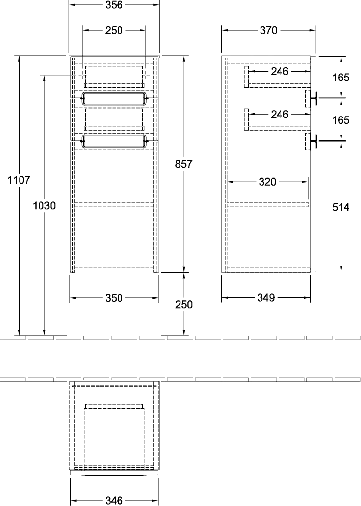 Villeroy & Boch Subway 2.0 Seitenschrank A7131S, 356x857x370mm, 1 Tür, 2 Schubladen, White Matt / Glass White
