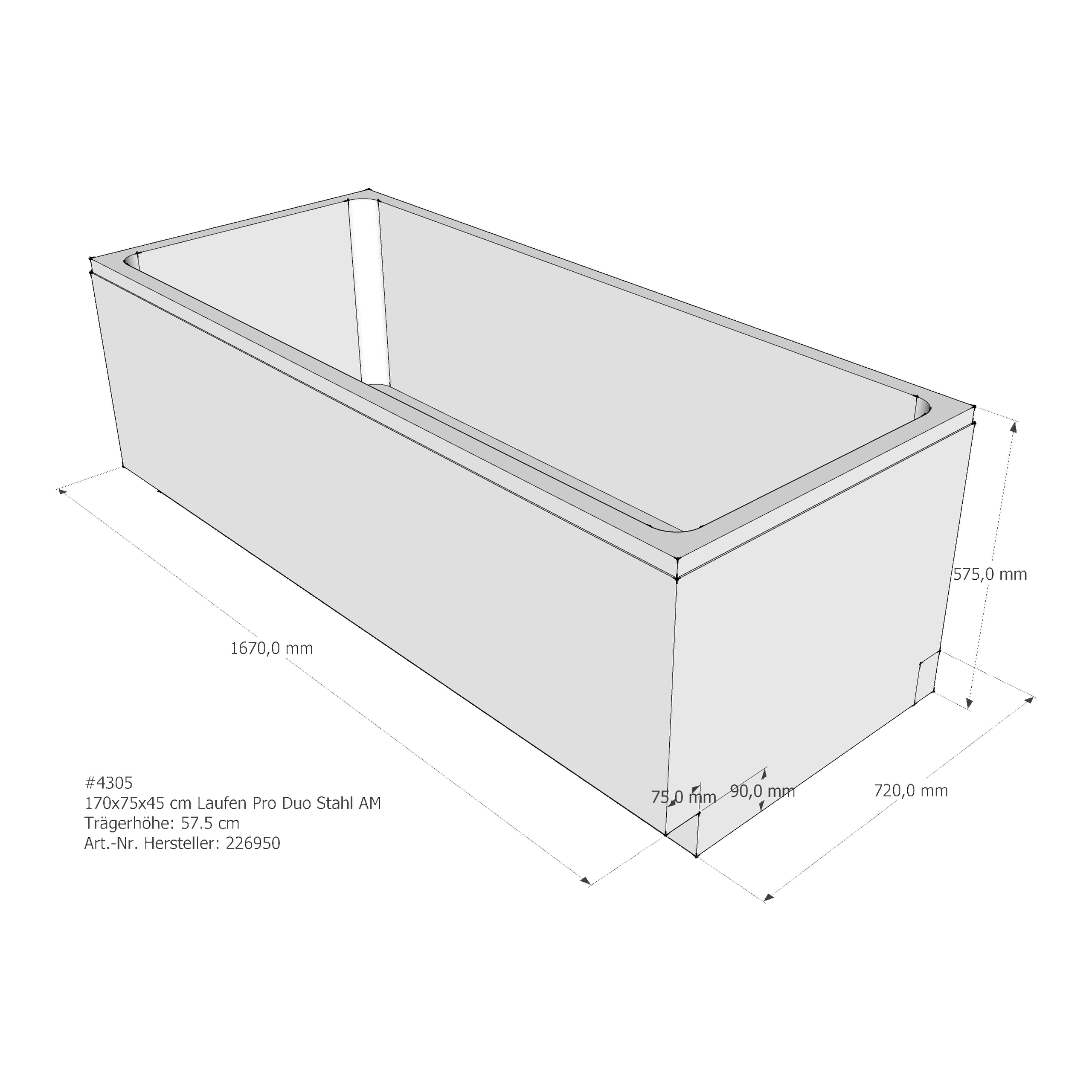 Badewannenträger für Laufen Pro Duo 170 × 75 × 45 cm Badewannenträger für Laufen Pro Duo 170 × 75 × 45 cm