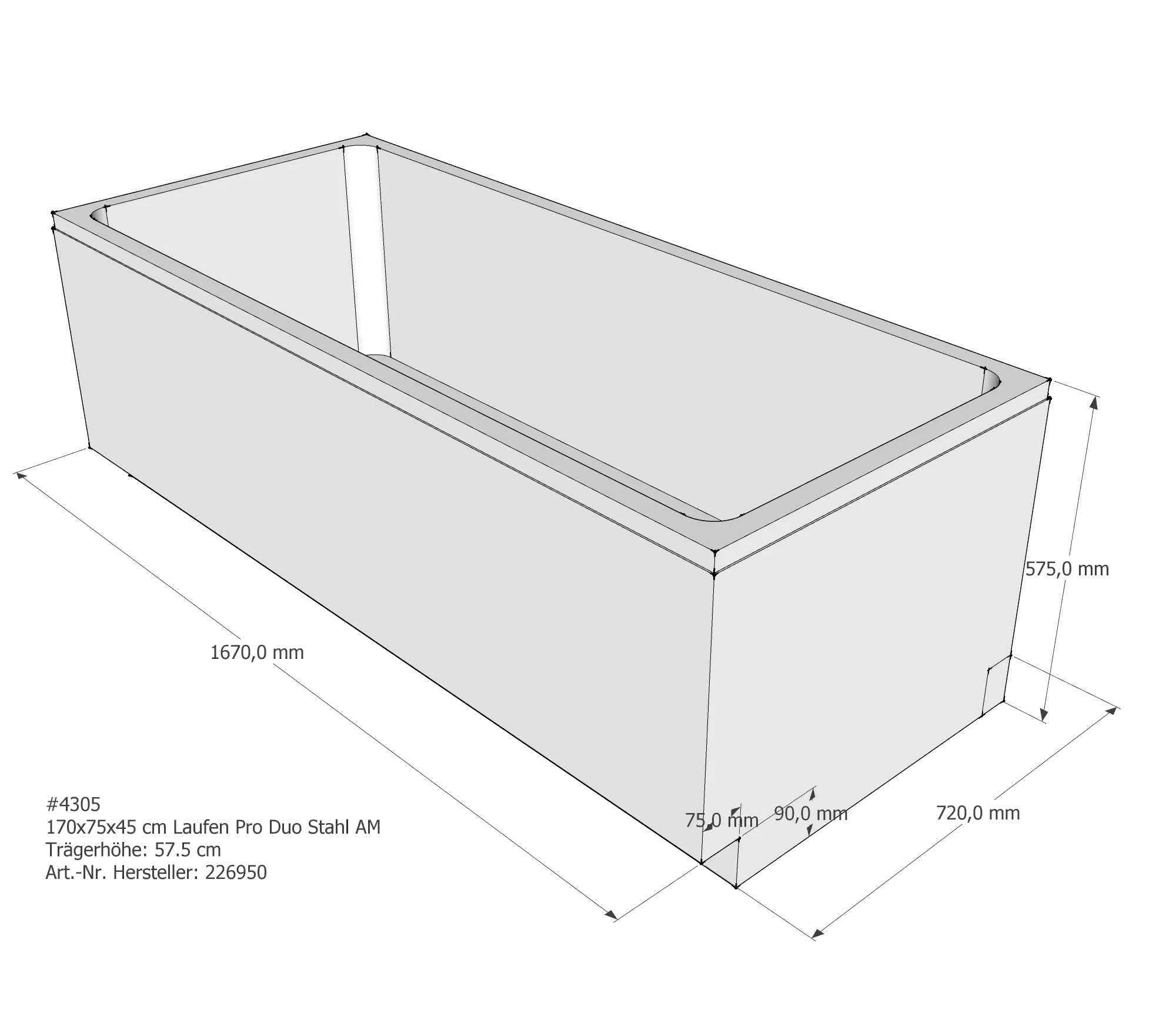 Badewannenträger für Laufen Pro Duo 170 × 75 × 45 cm Badewannenträger für Laufen Pro Duo 170 × 75 × 45 cm